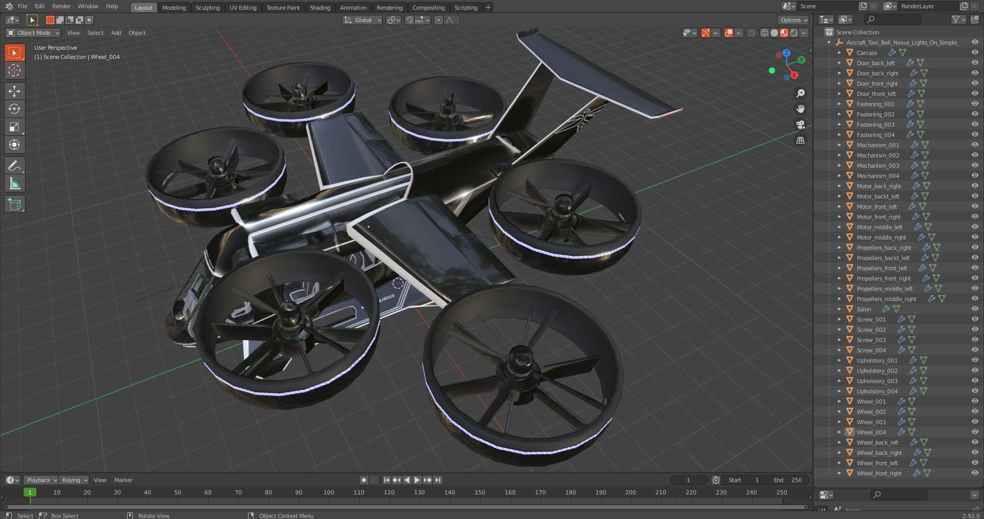 3D model Aircraft Taxi Bell Nexus Lights On Simple Interior