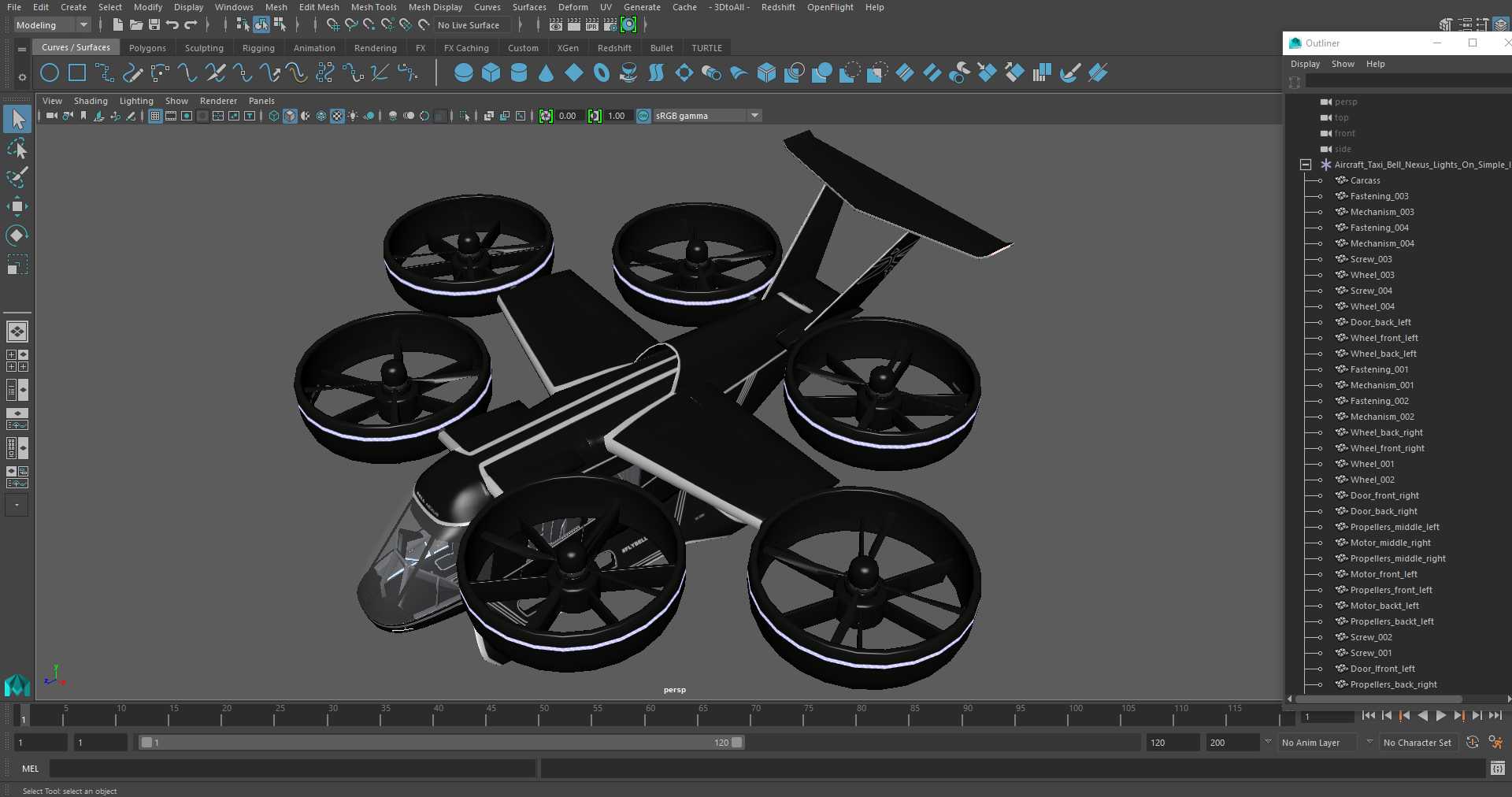 3D model Aircraft Taxi Bell Nexus Lights On Simple Interior