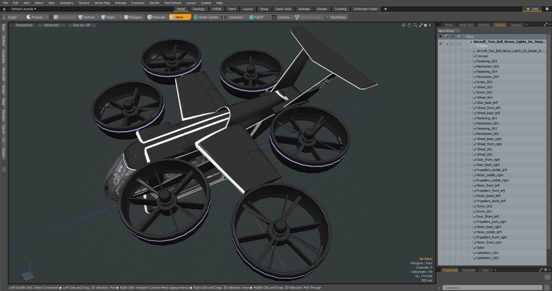 3D model Aircraft Taxi Bell Nexus Lights On Simple Interior