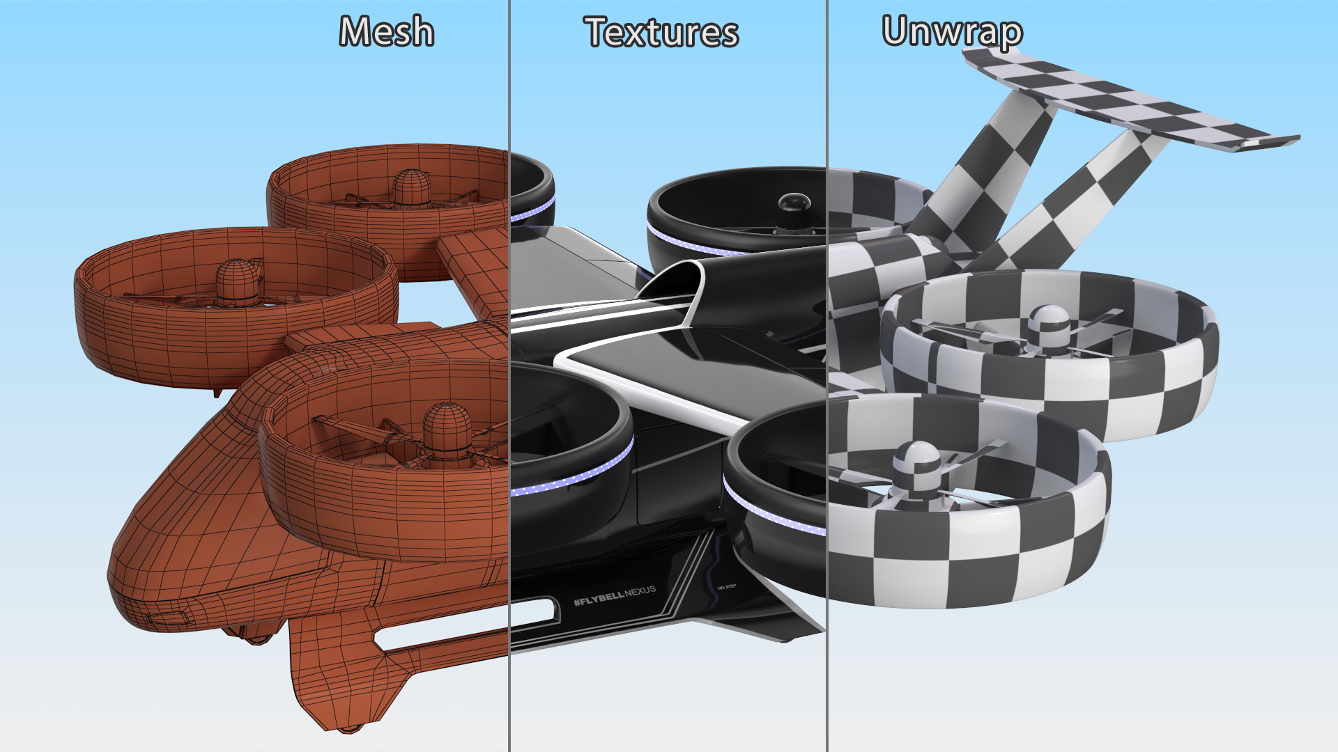 3D model Aircraft Taxi Bell Nexus Lights On Simple Interior