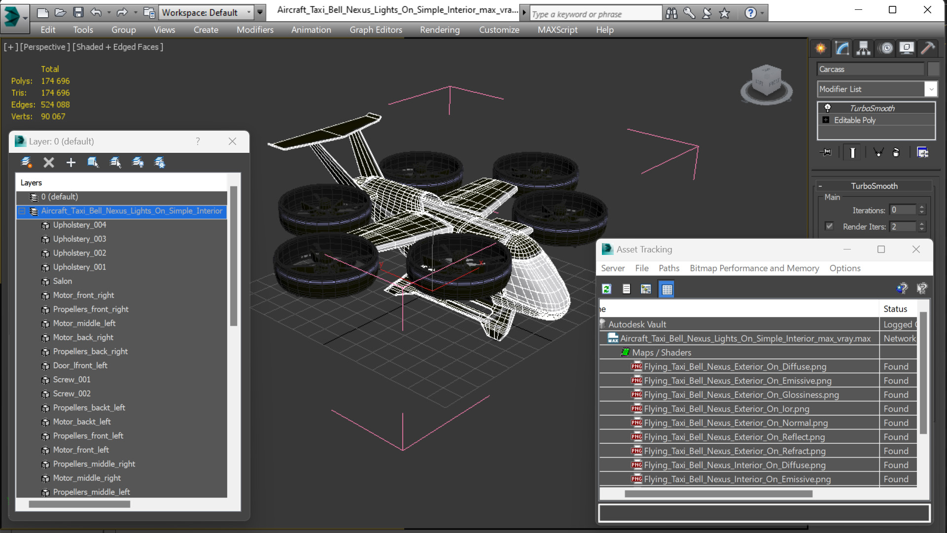 3D model Aircraft Taxi Bell Nexus Lights On Simple Interior