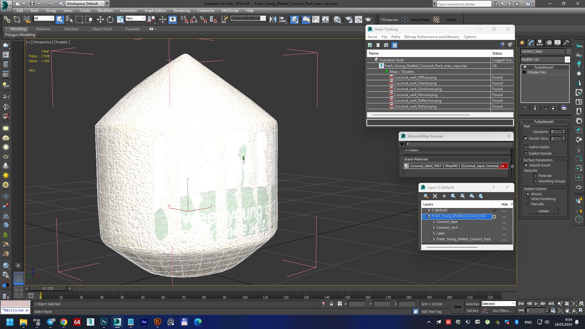 Fresh Young Shelled Coconut Pack 3D