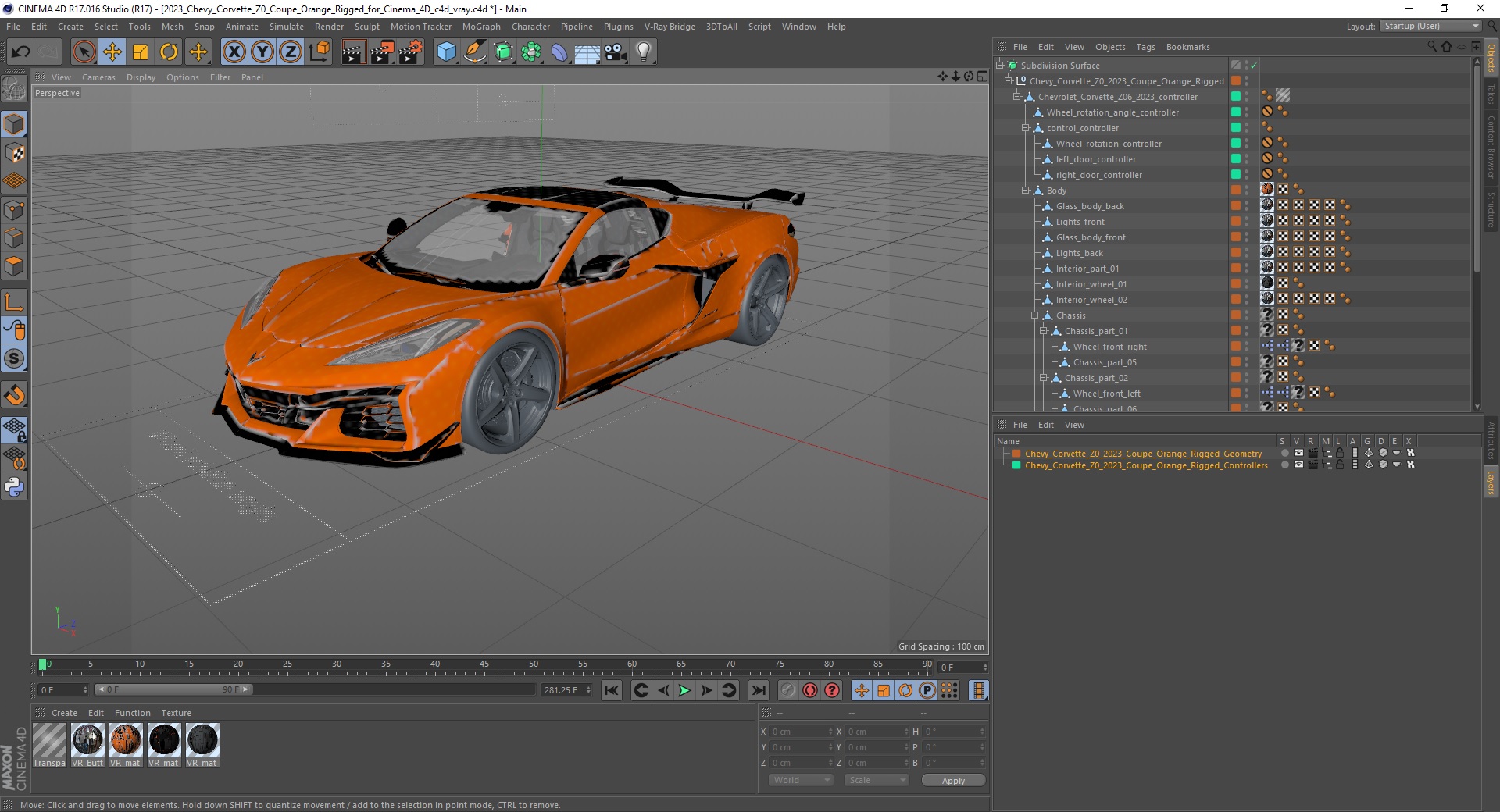 3D 2023 Chevy Corvette Z0 Coupe Orange Rigged for Cinema 4D