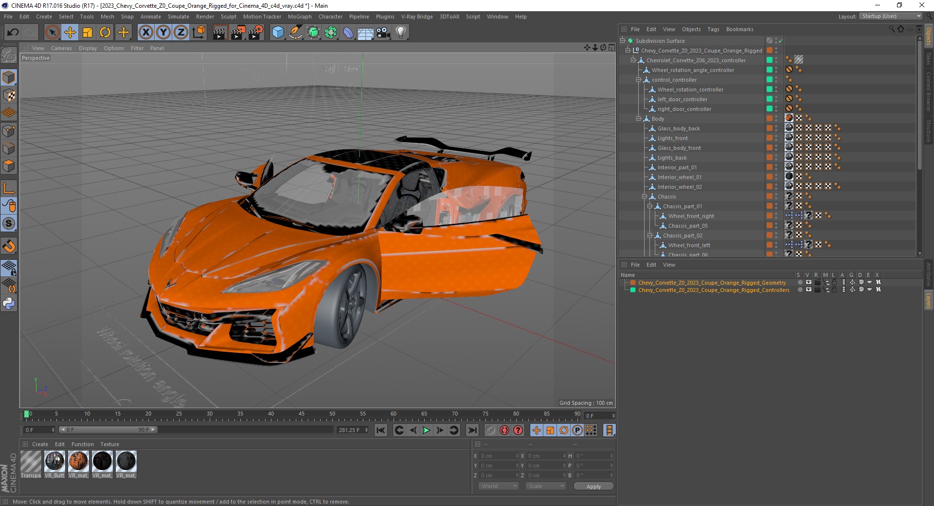 3D 2023 Chevy Corvette Z0 Coupe Orange Rigged for Cinema 4D