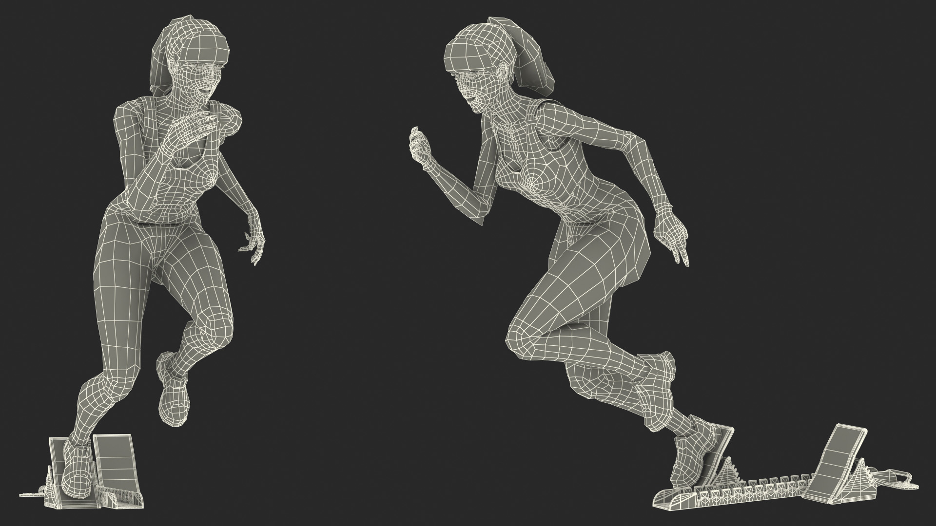 3D model Woman Athlete with Starting Block Rigged