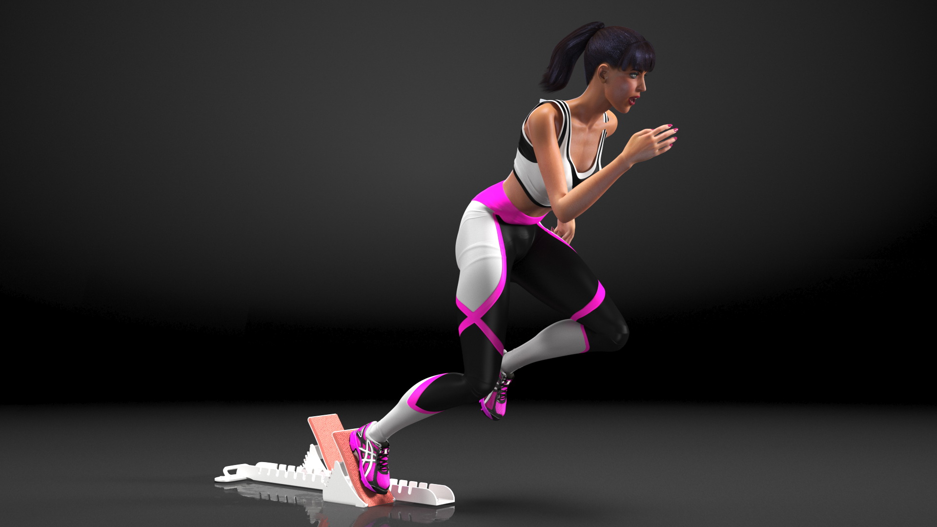 3D model Woman Athlete with Starting Block Rigged