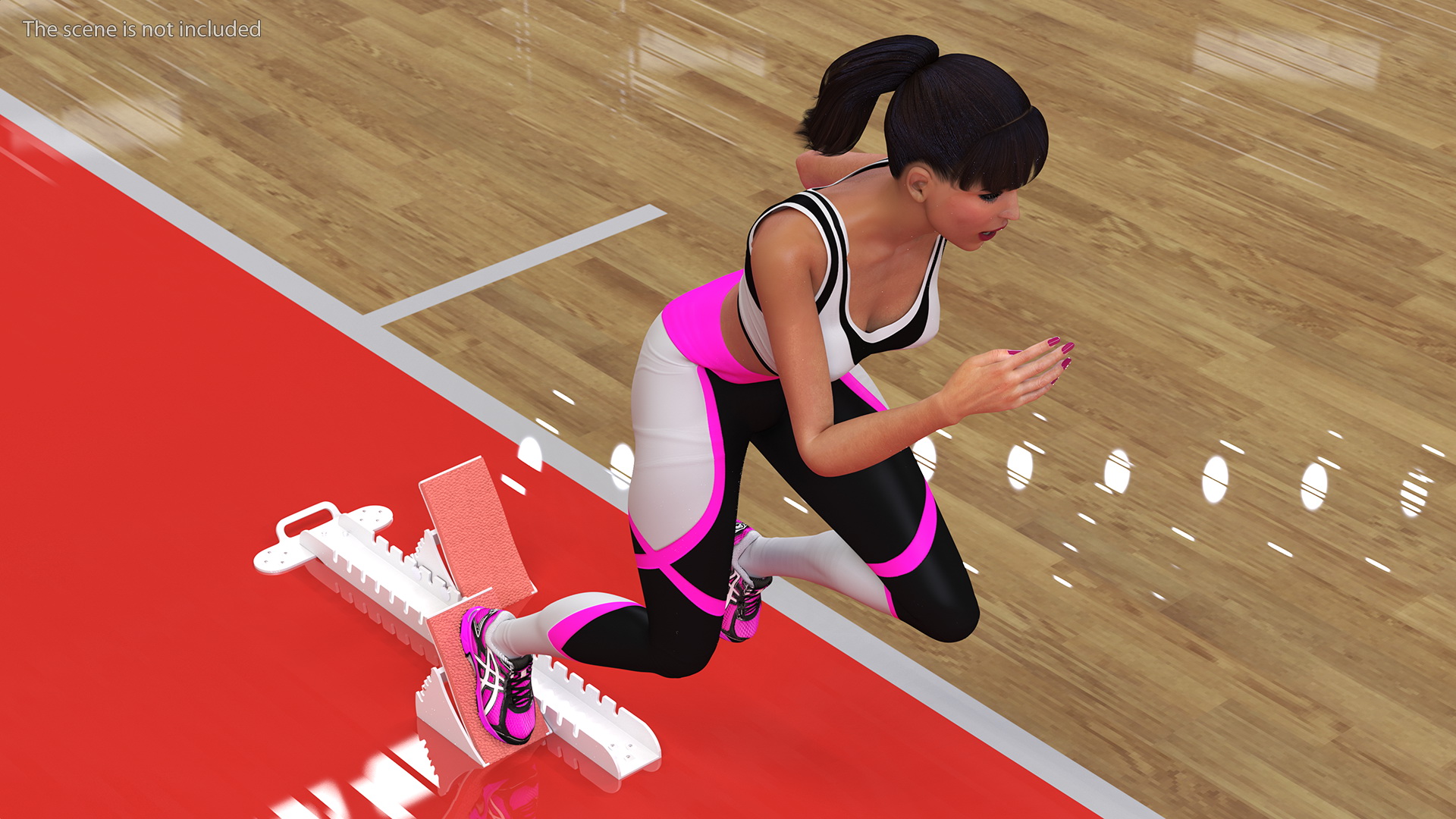 3D model Woman Athlete with Starting Block Rigged