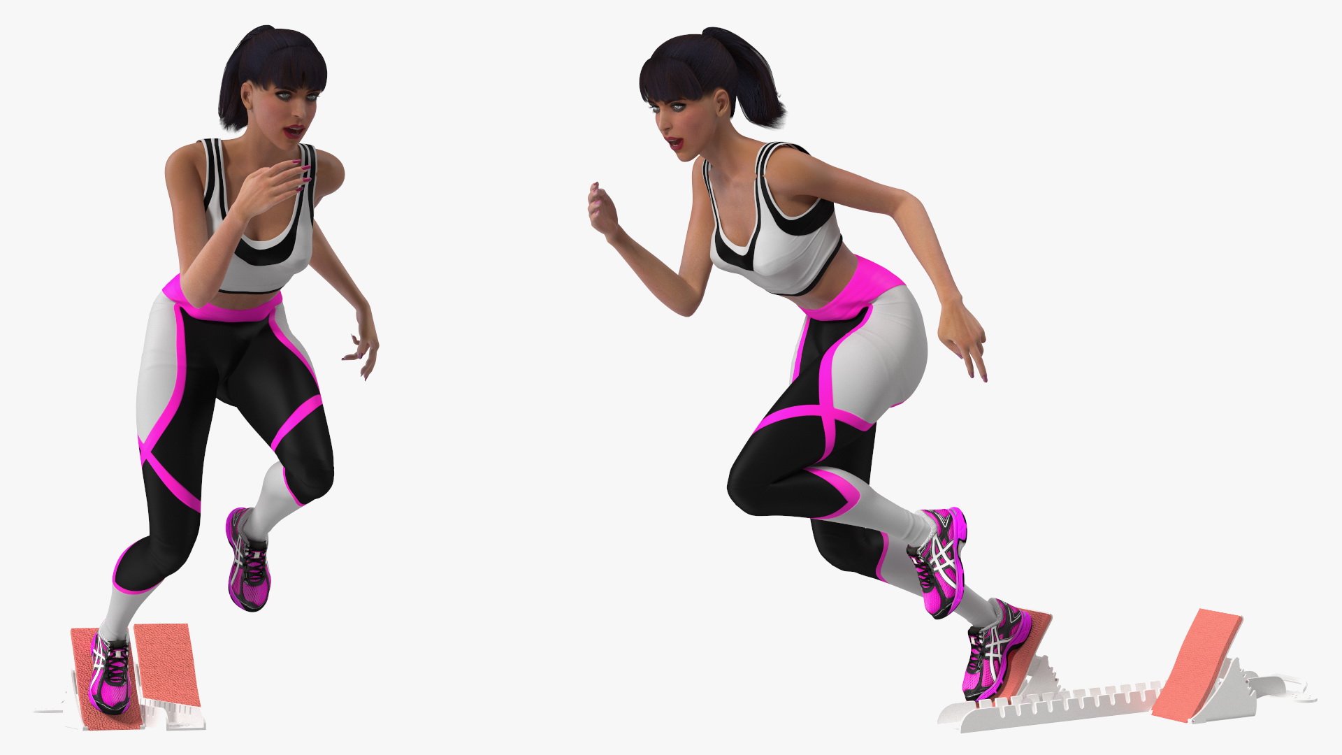 3D model Woman Athlete with Starting Block Rigged