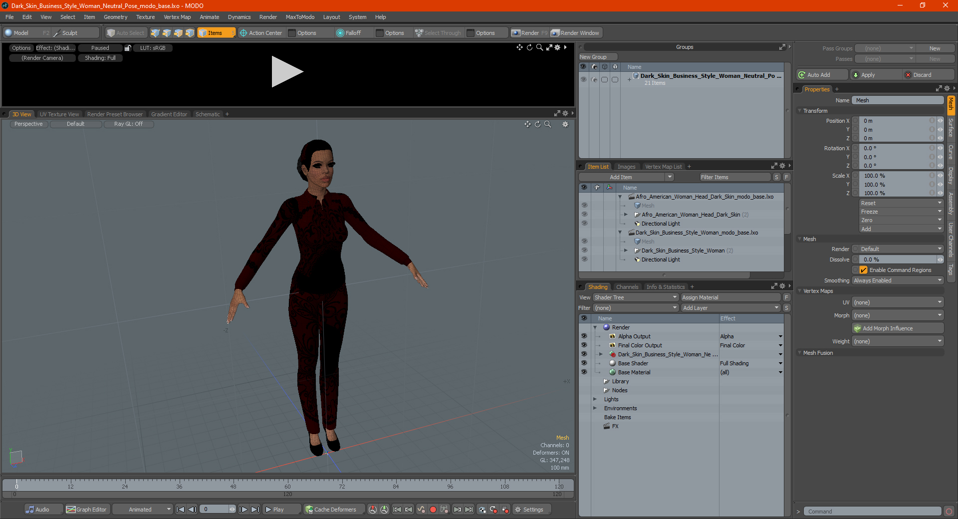 3D Dark Skin Business Style Woman Neutral Pose model