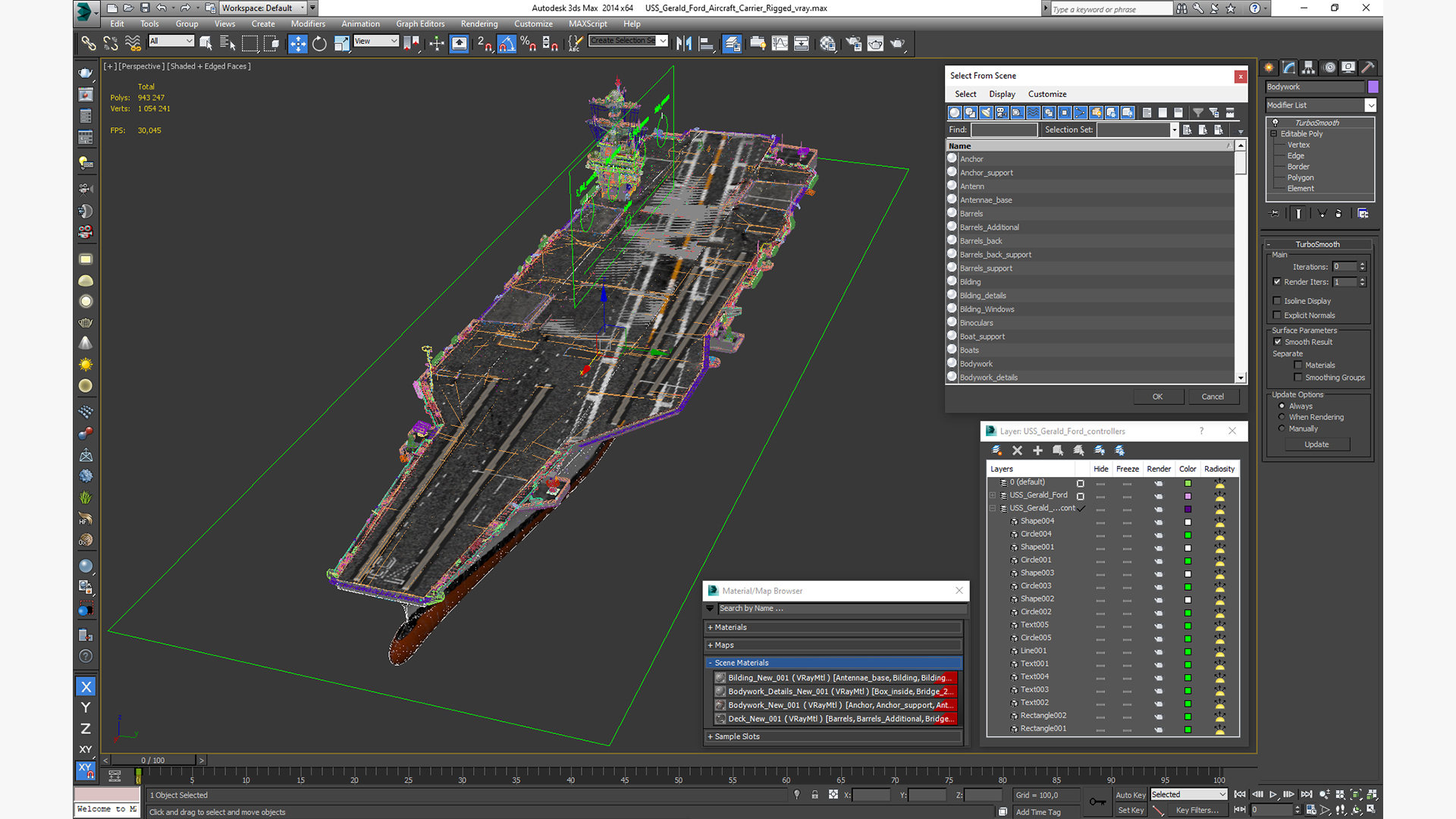 USS Gerald Ford Aircraft Carrier Rigged 3D model