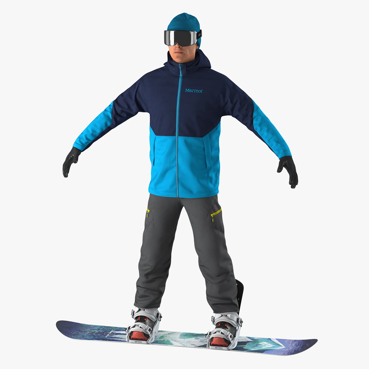 Snowboarder on Board 3D Model