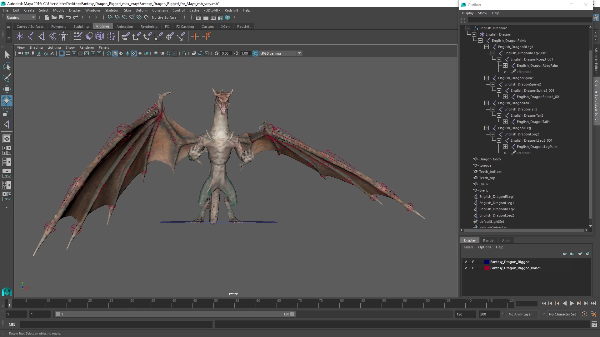 3D model Fantasy Dragon Rigged for Maya