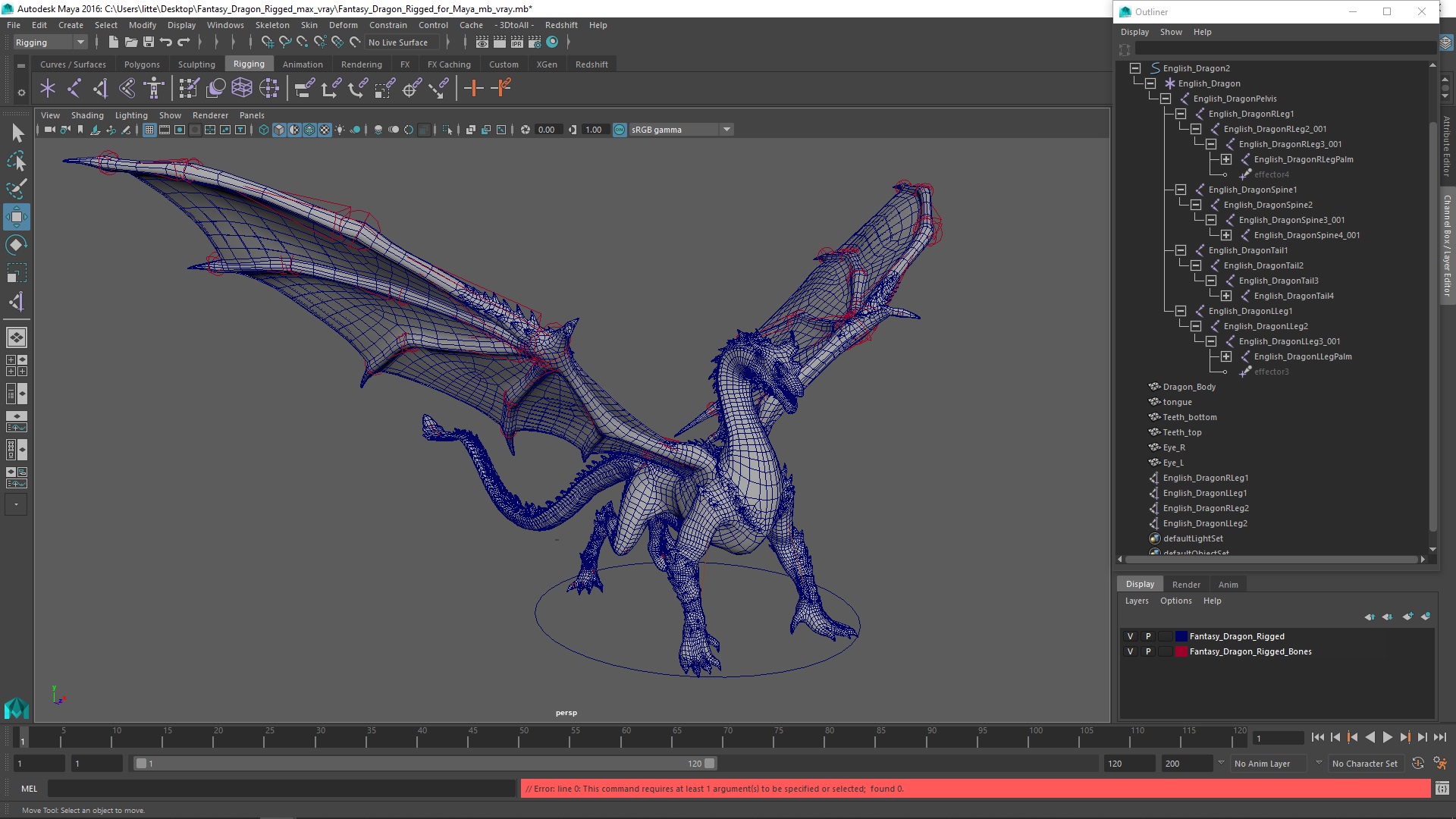 3D model Fantasy Dragon Rigged for Maya