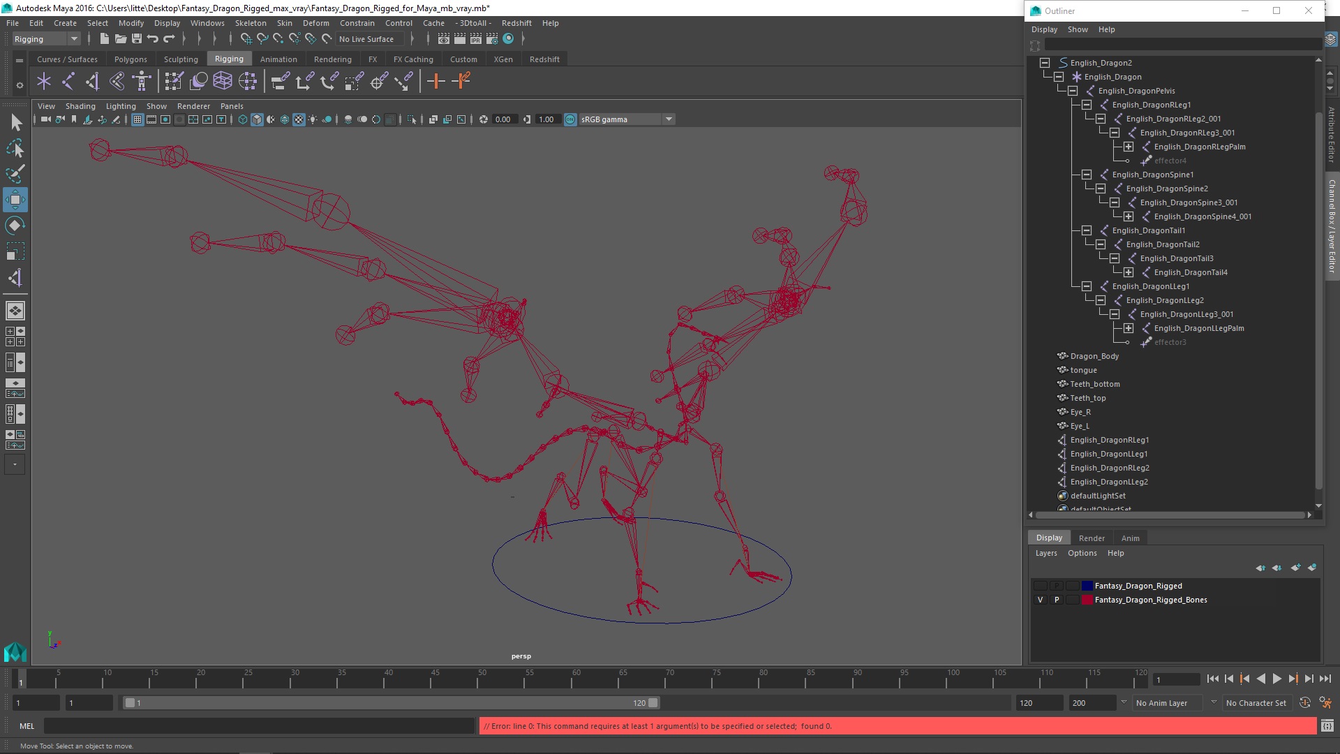 3D model Fantasy Dragon Rigged for Maya
