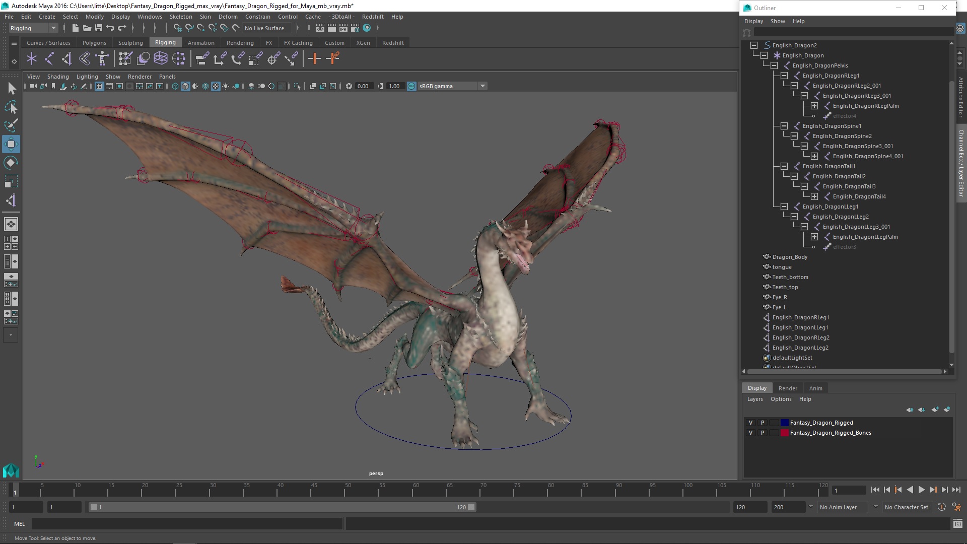 3D model Fantasy Dragon Rigged for Maya
