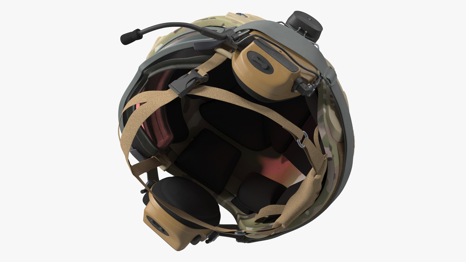 3D Tactical Gear Helmet Green Camo with Goggles Fur model