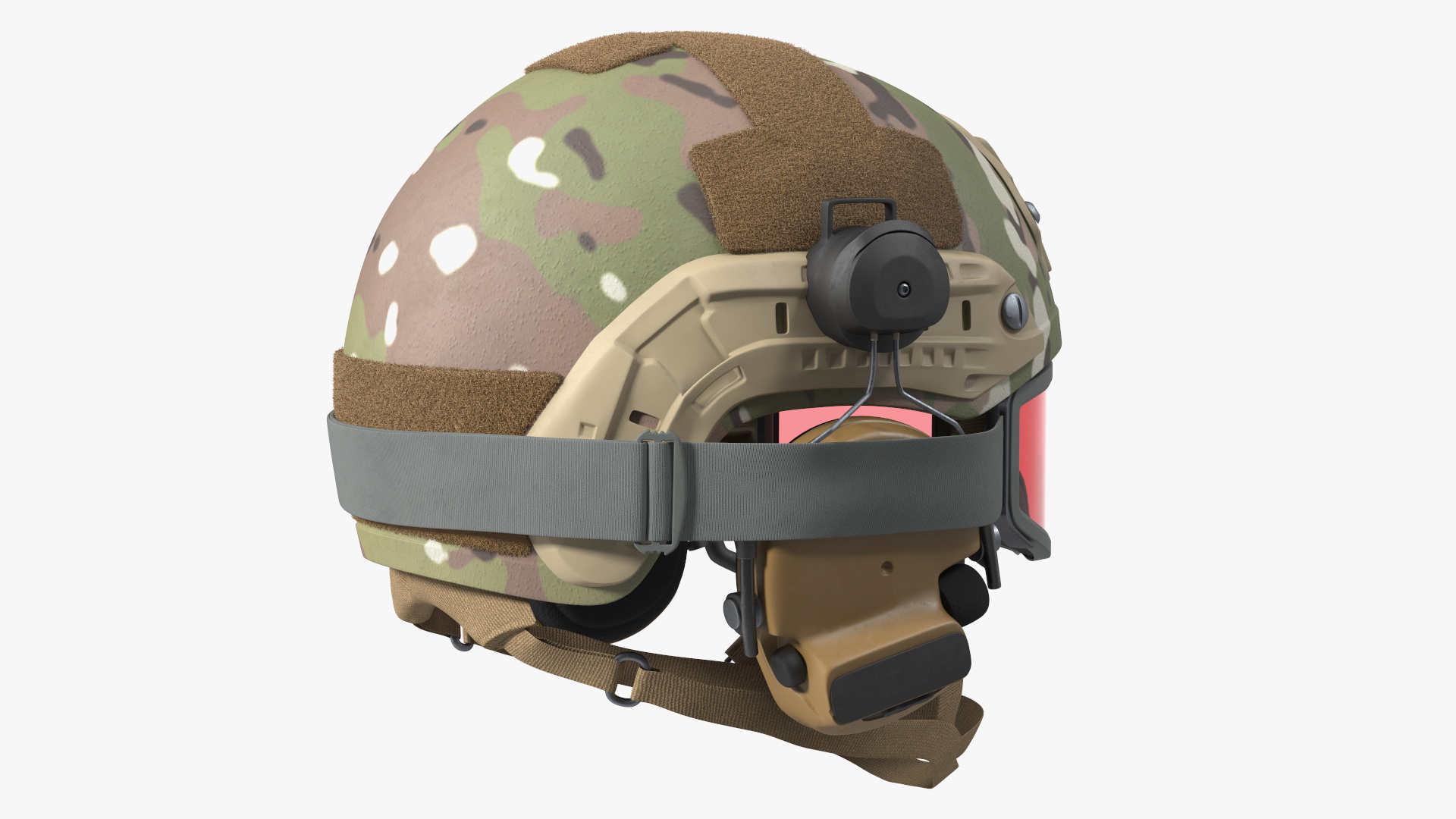 3D Tactical Gear Helmet Green Camo with Goggles Fur model