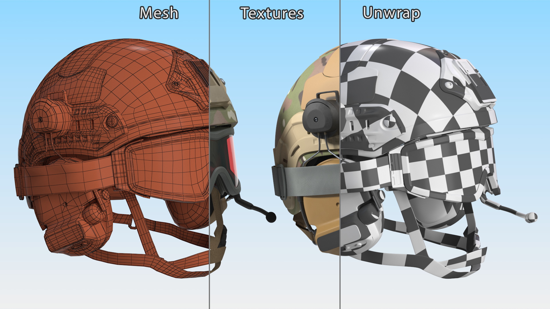 3D Tactical Gear Helmet Green Camo with Goggles Fur model