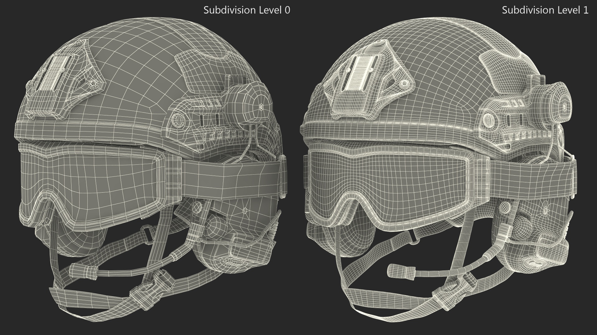 3D Tactical Gear Helmet Green Camo with Goggles Fur model