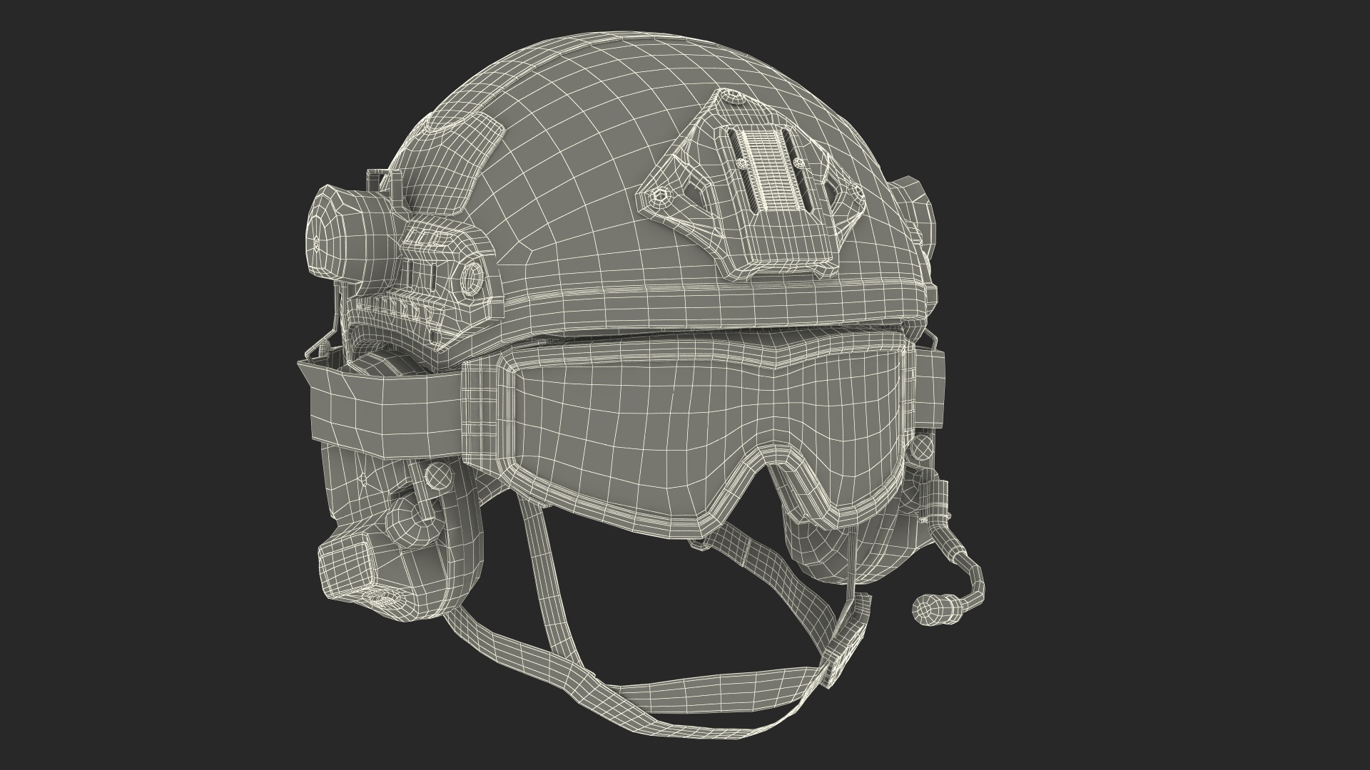 3D Tactical Gear Helmet Green Camo with Goggles Fur model