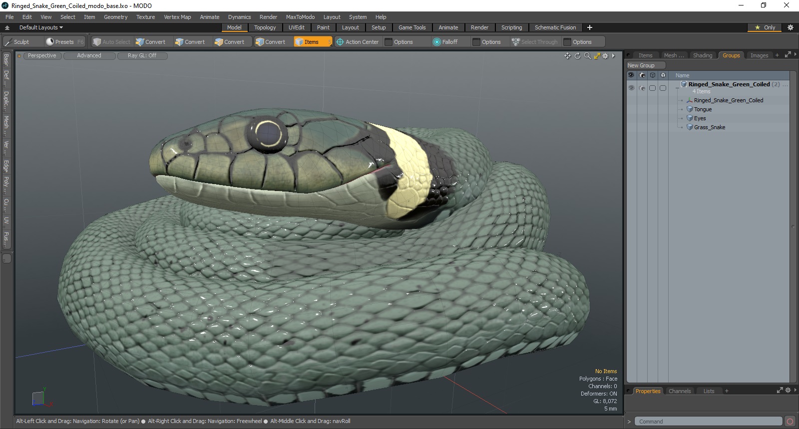3D model Ringed Snake Green Coiled