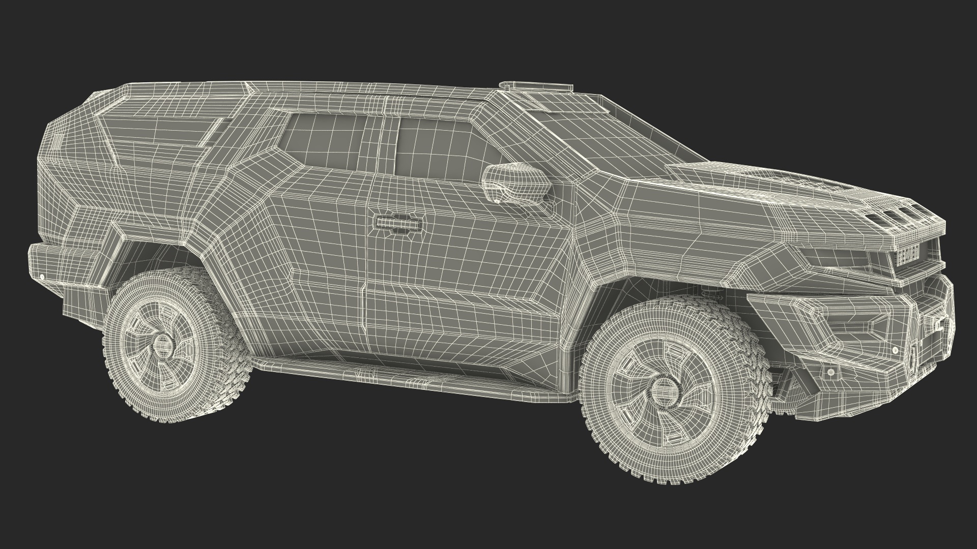 3D 2023 Rezvani Vengeance Armored SUV Camouflage Colored Lights On model