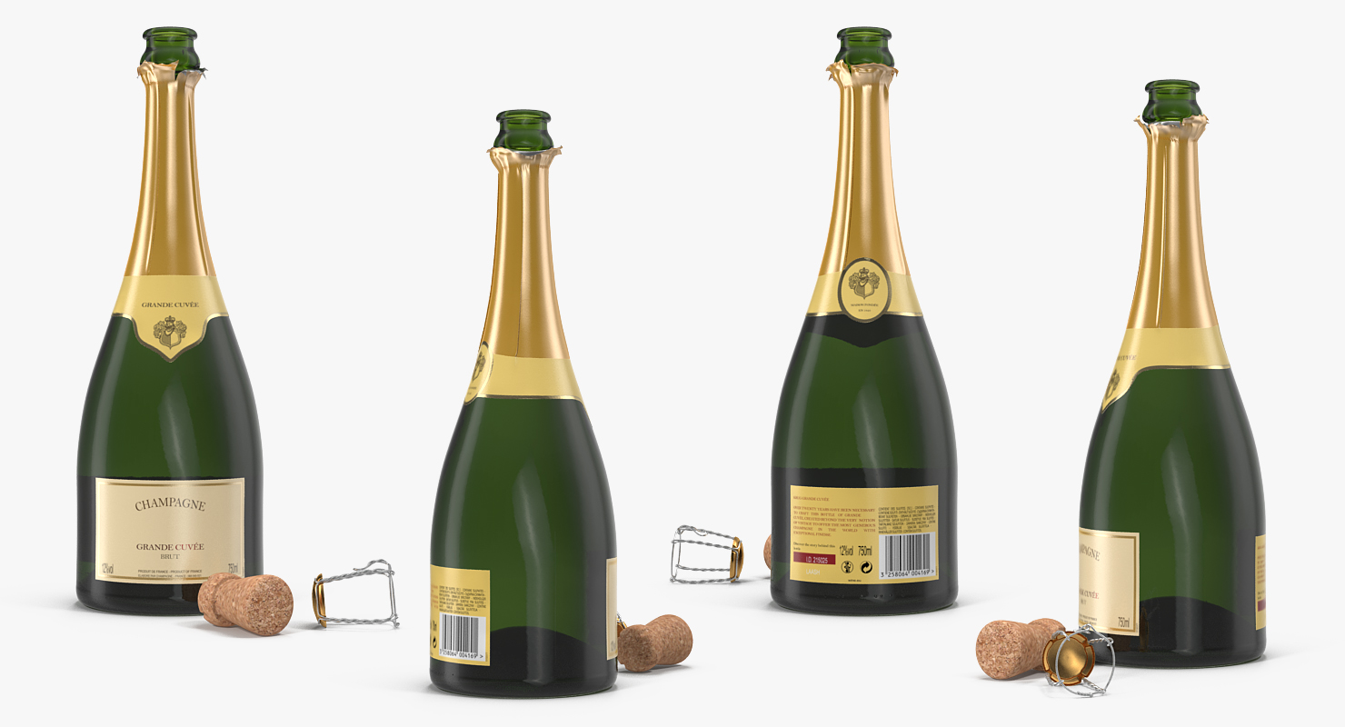 3D French Champagne Bottle Generic Opened model