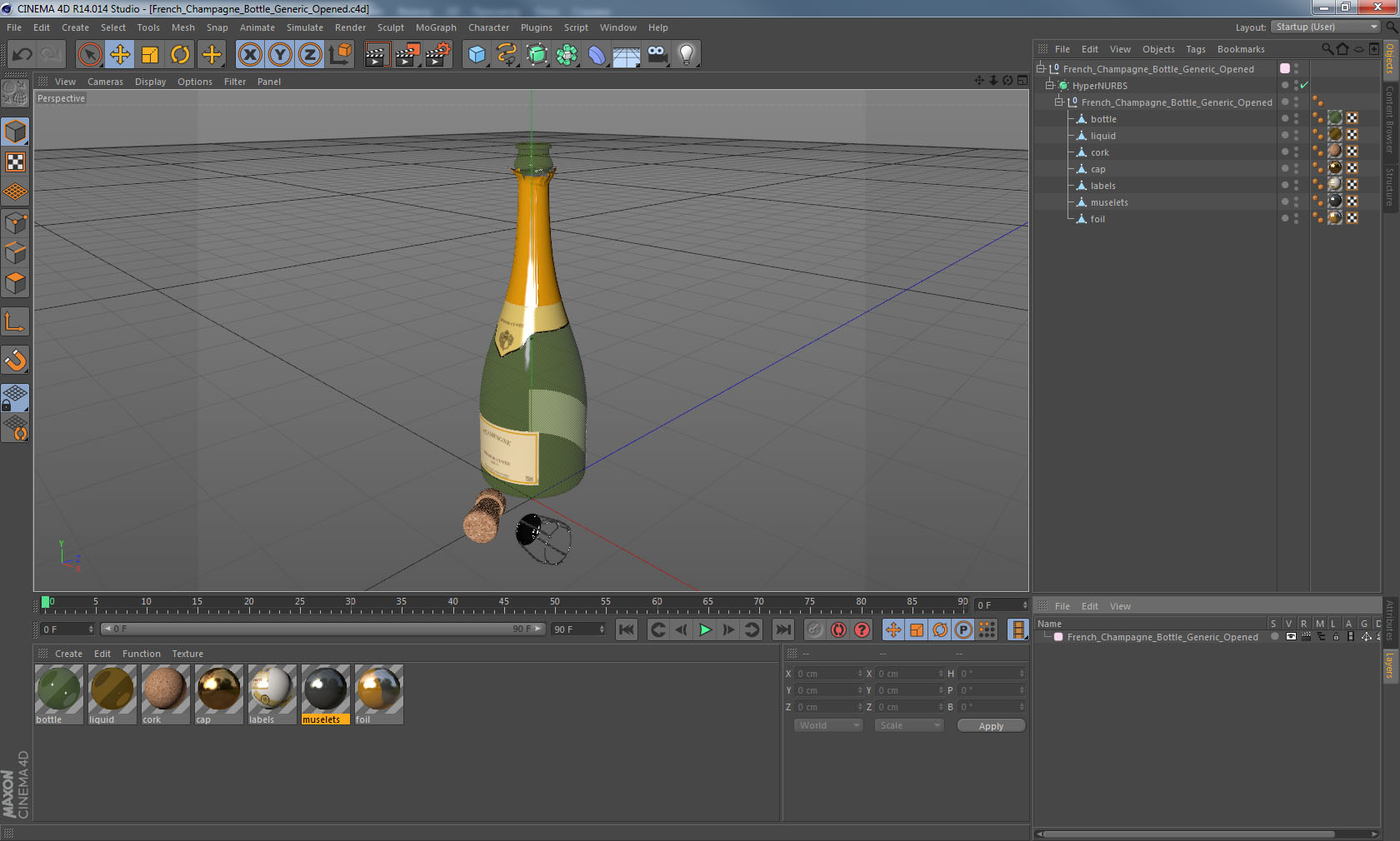 3D French Champagne Bottle Generic Opened model