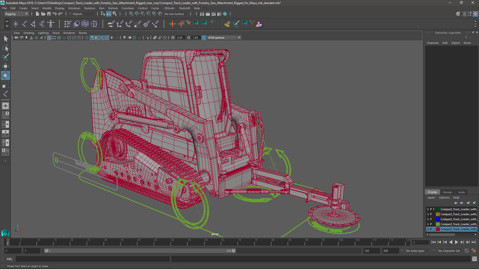3D model Compact Track Loader with Forestry Saw Attachment Rigged for Maya