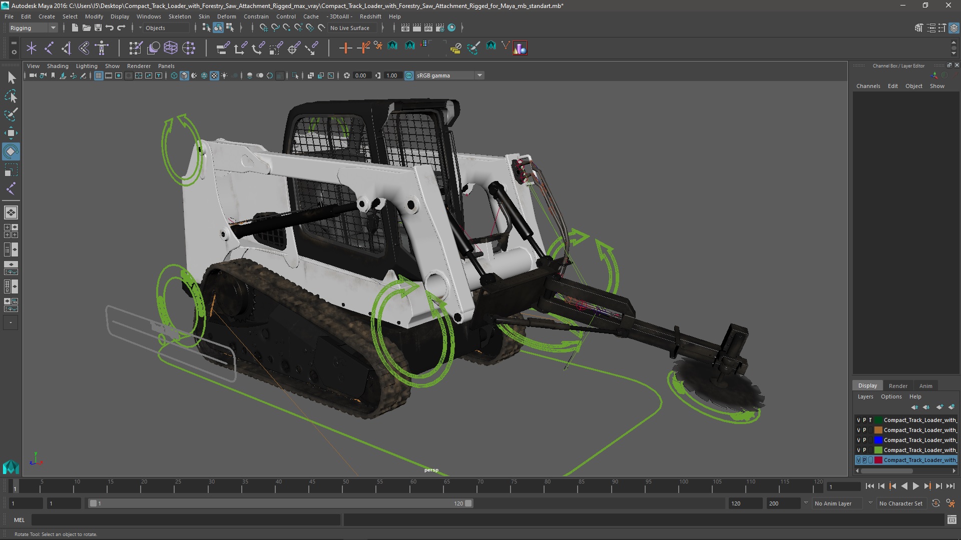 3D model Compact Track Loader with Forestry Saw Attachment Rigged for Maya