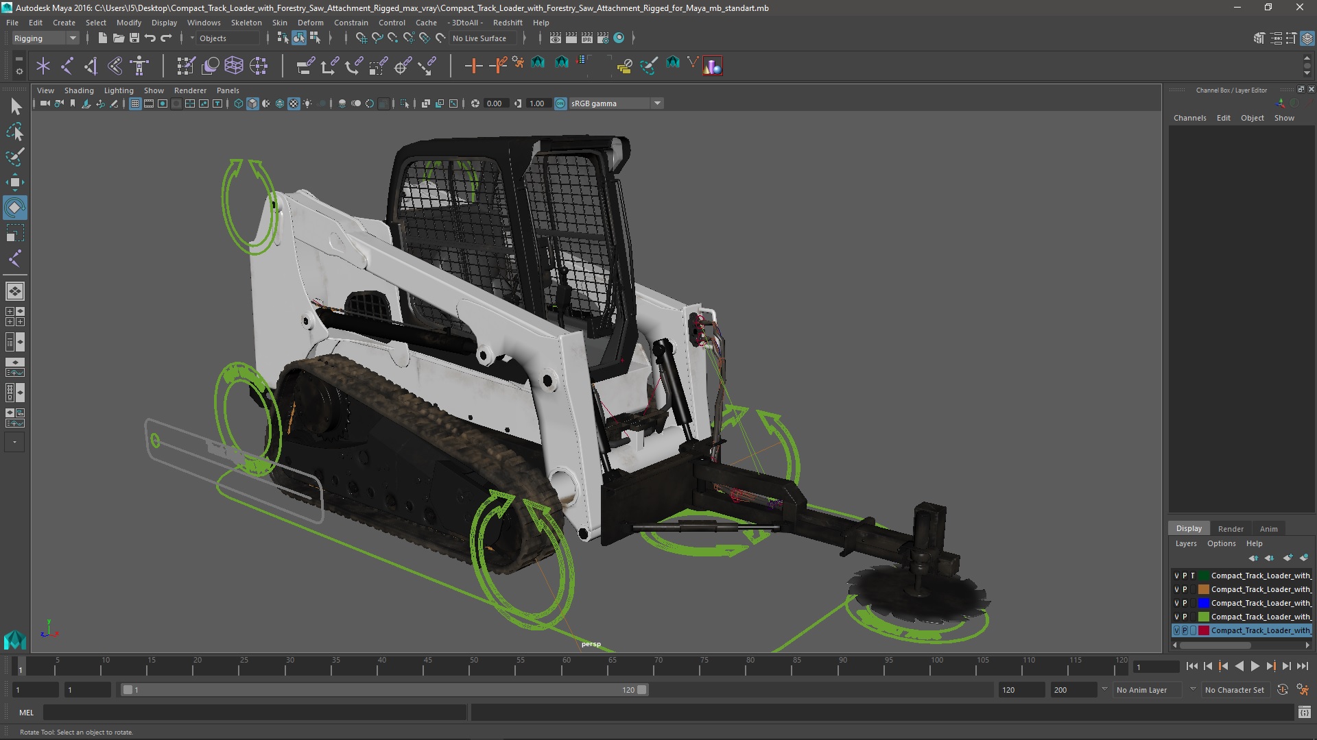 3D model Compact Track Loader with Forestry Saw Attachment Rigged for Maya