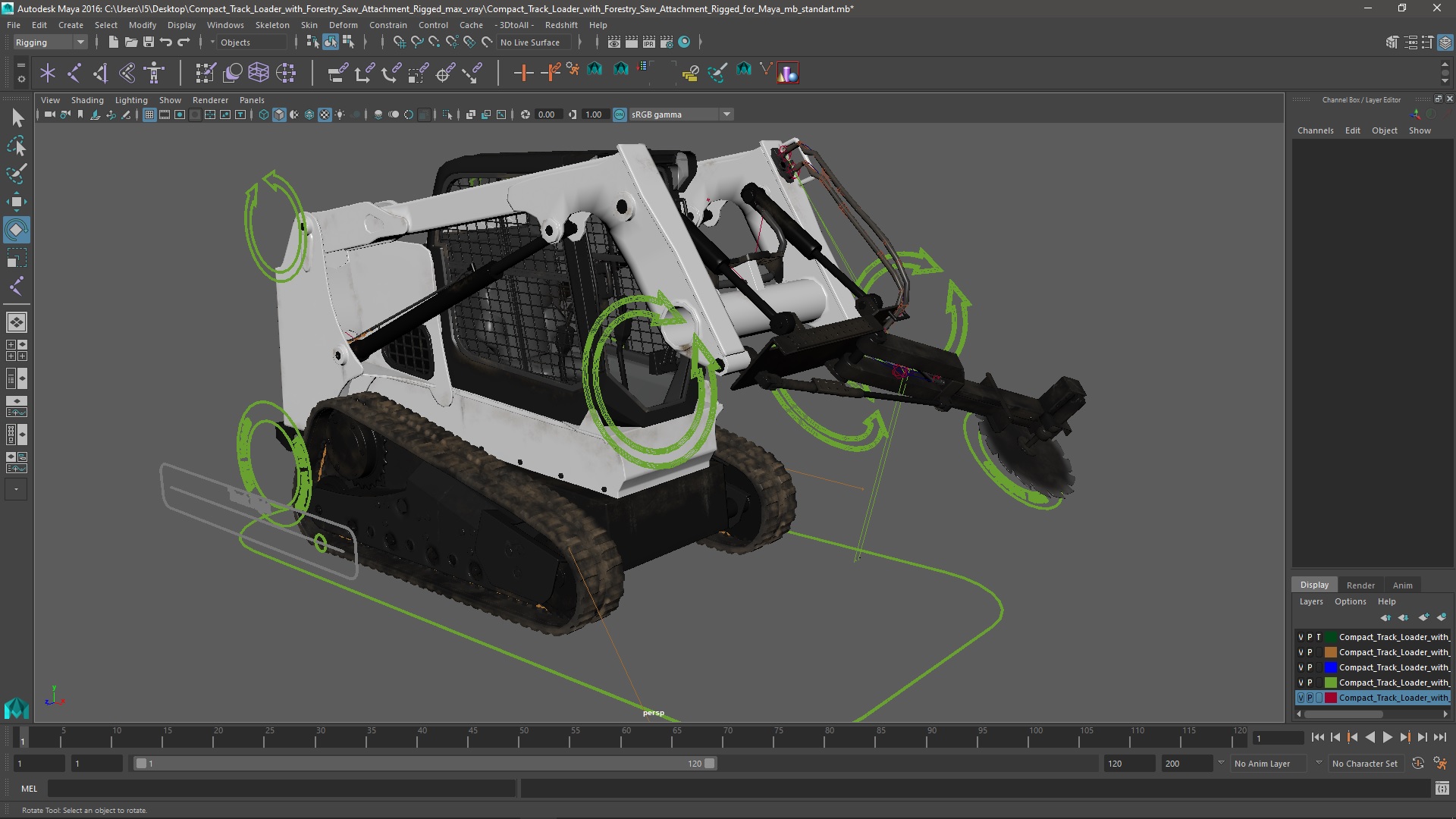 3D model Compact Track Loader with Forestry Saw Attachment Rigged for Maya