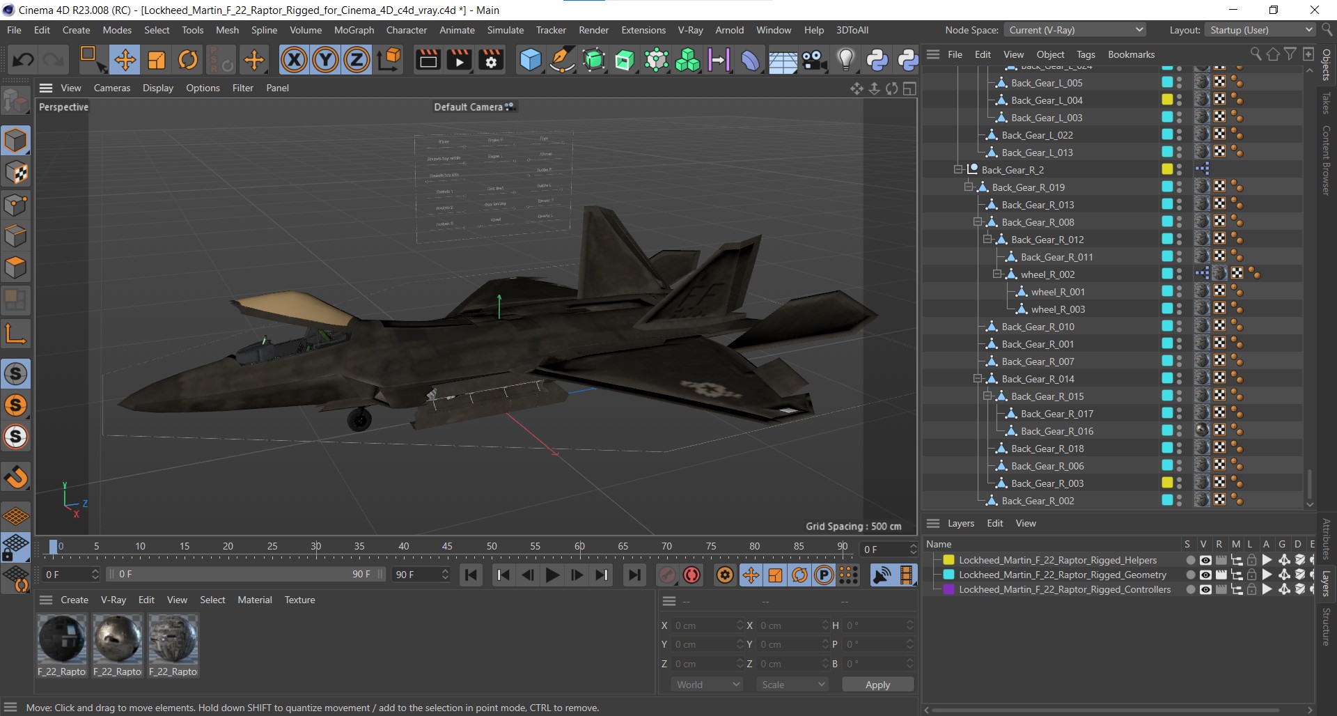 3D Lockheed Martin F 22 Raptor Rigged for Cinema 4D model