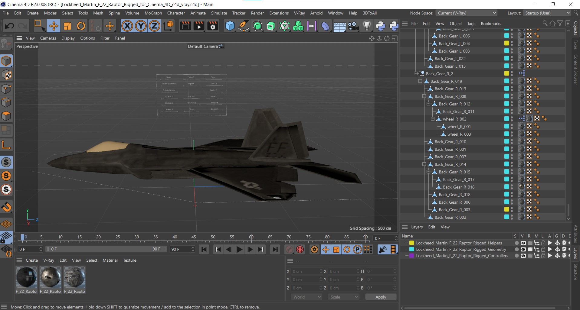 3D Lockheed Martin F 22 Raptor Rigged for Cinema 4D model