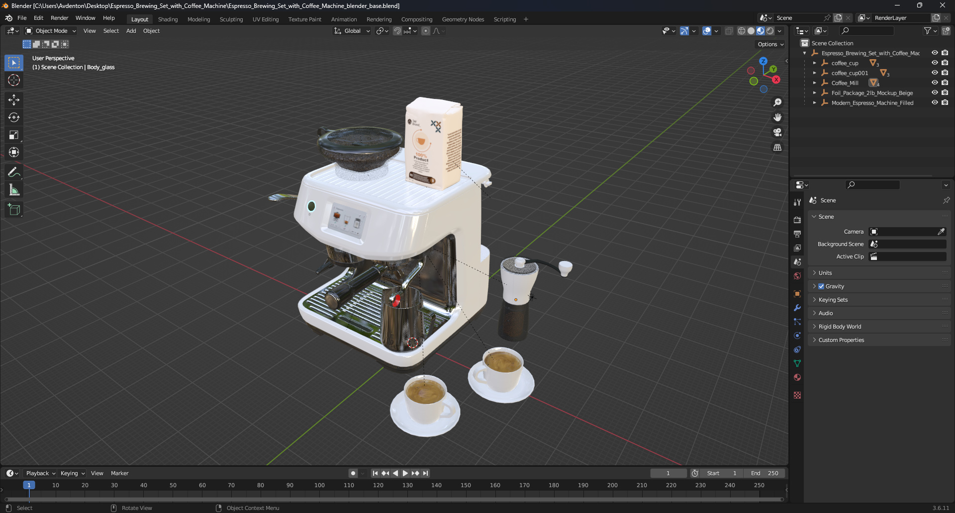 3D model Espresso Brewing Set with Coffee Machine