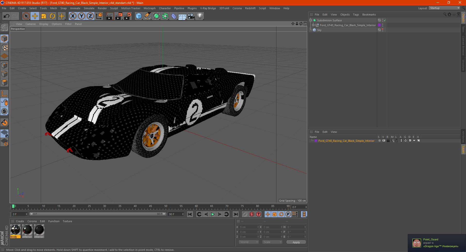 Ford GT40 Racing Car Black Simple Interior 3D