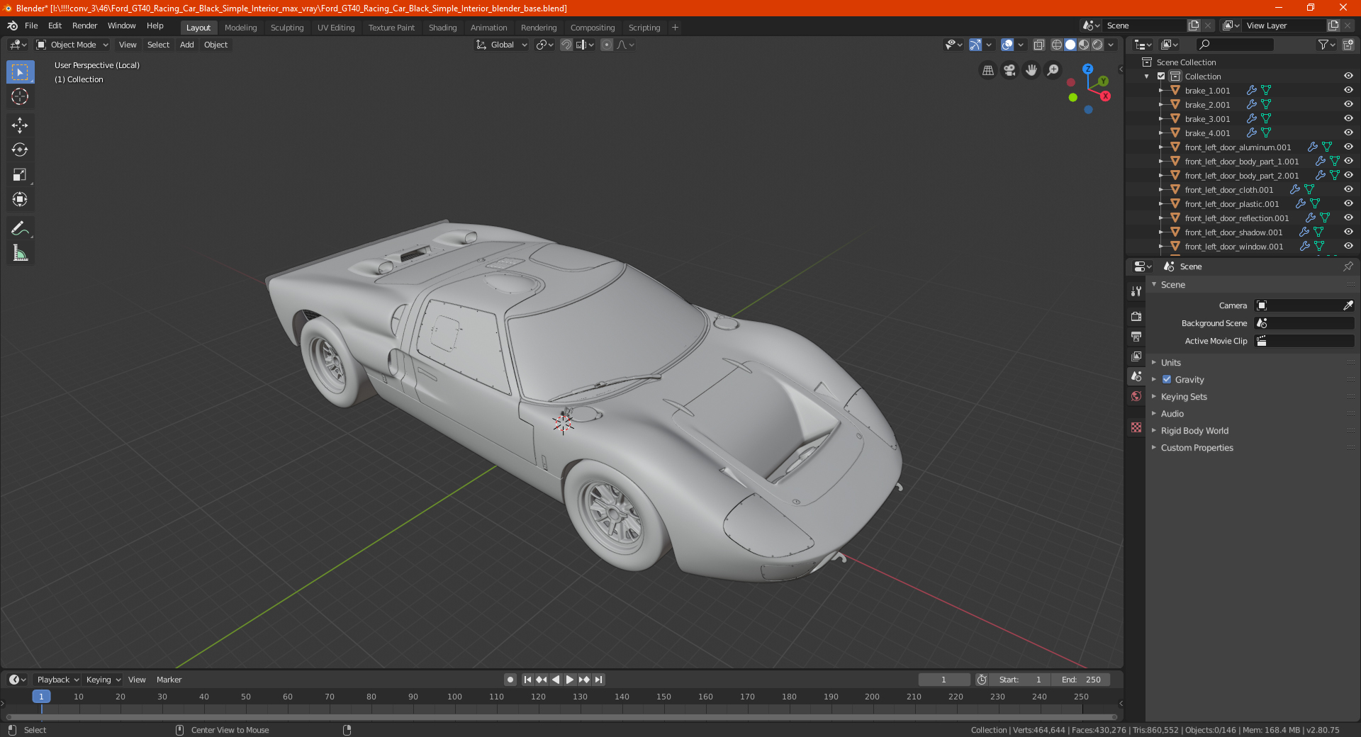 Ford GT40 Racing Car Black Simple Interior 3D