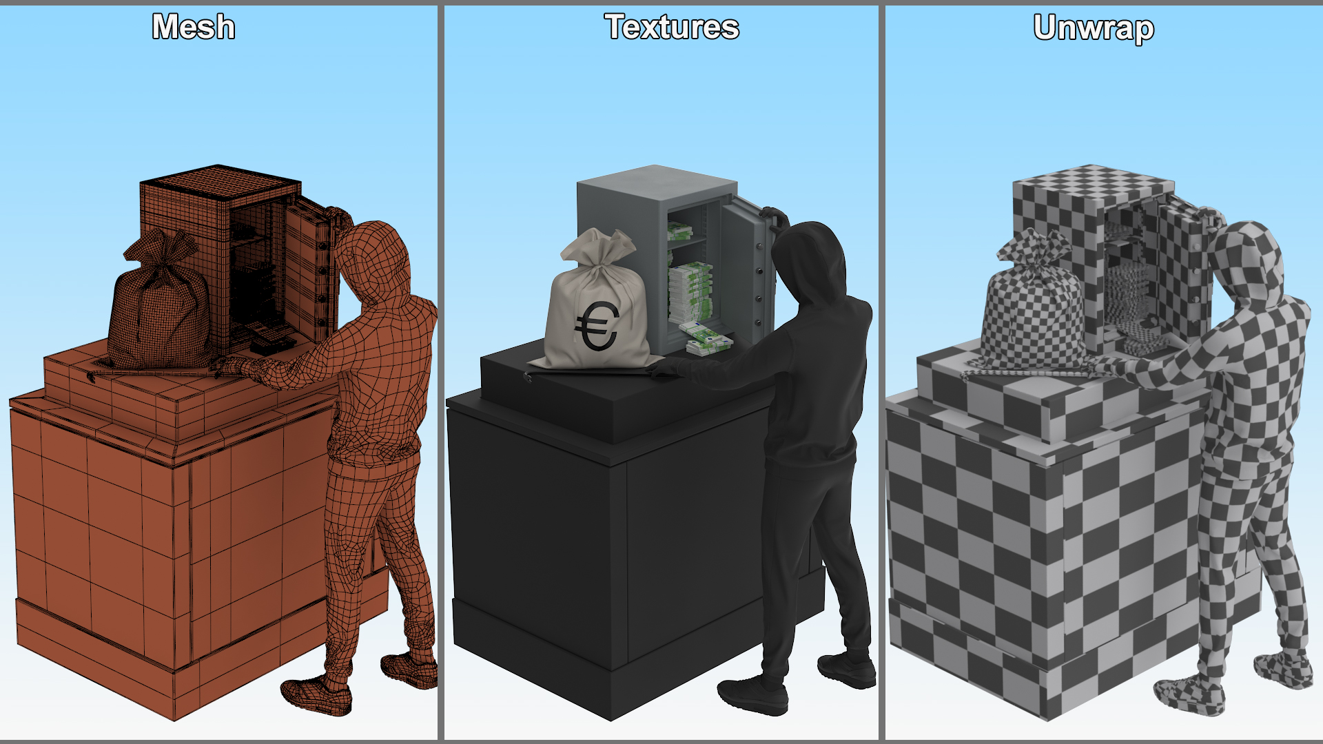 3D Thief Robbing Safe model
