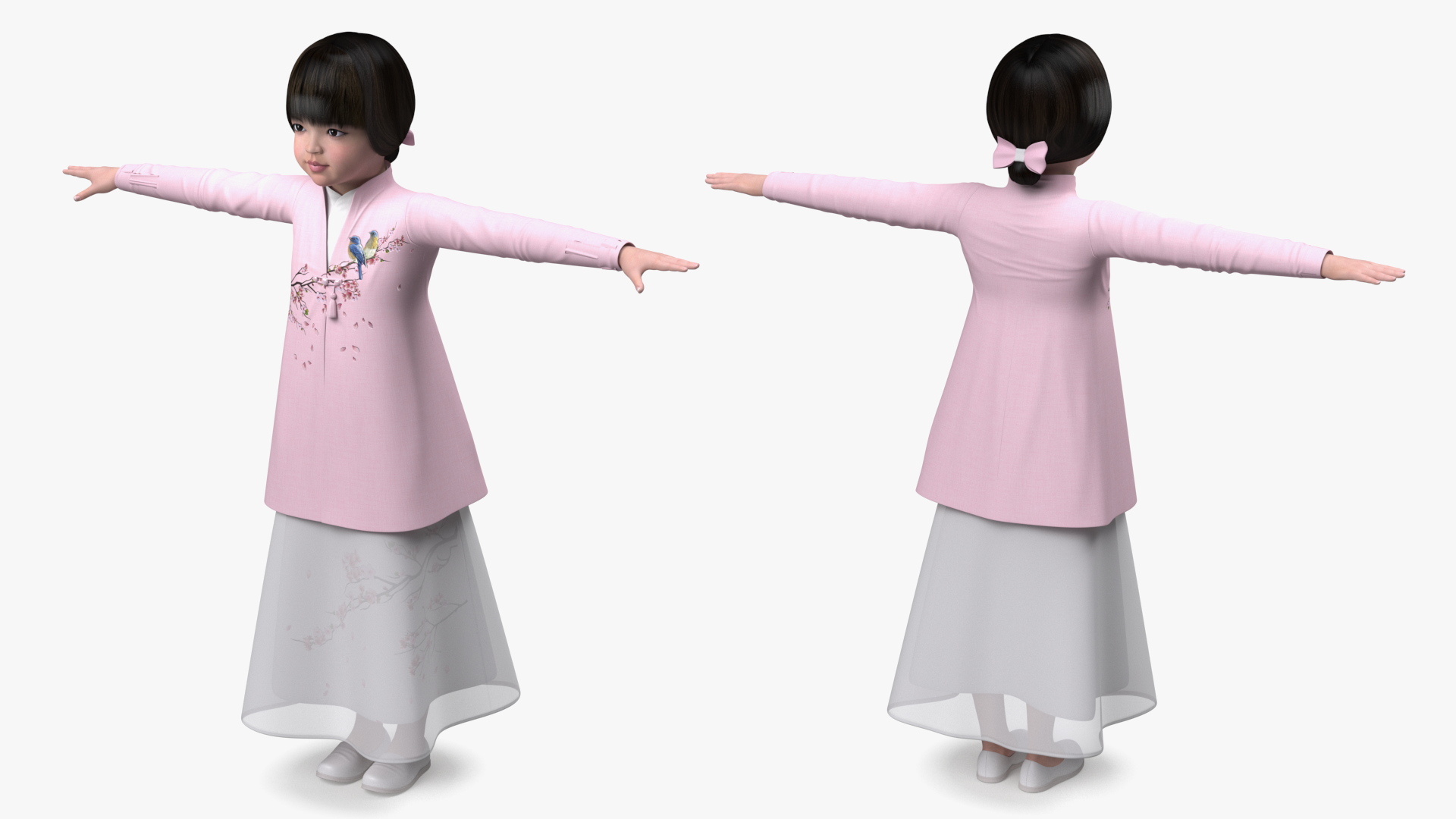 3D Child Girl from Asia in National Costume Rigged for Modo