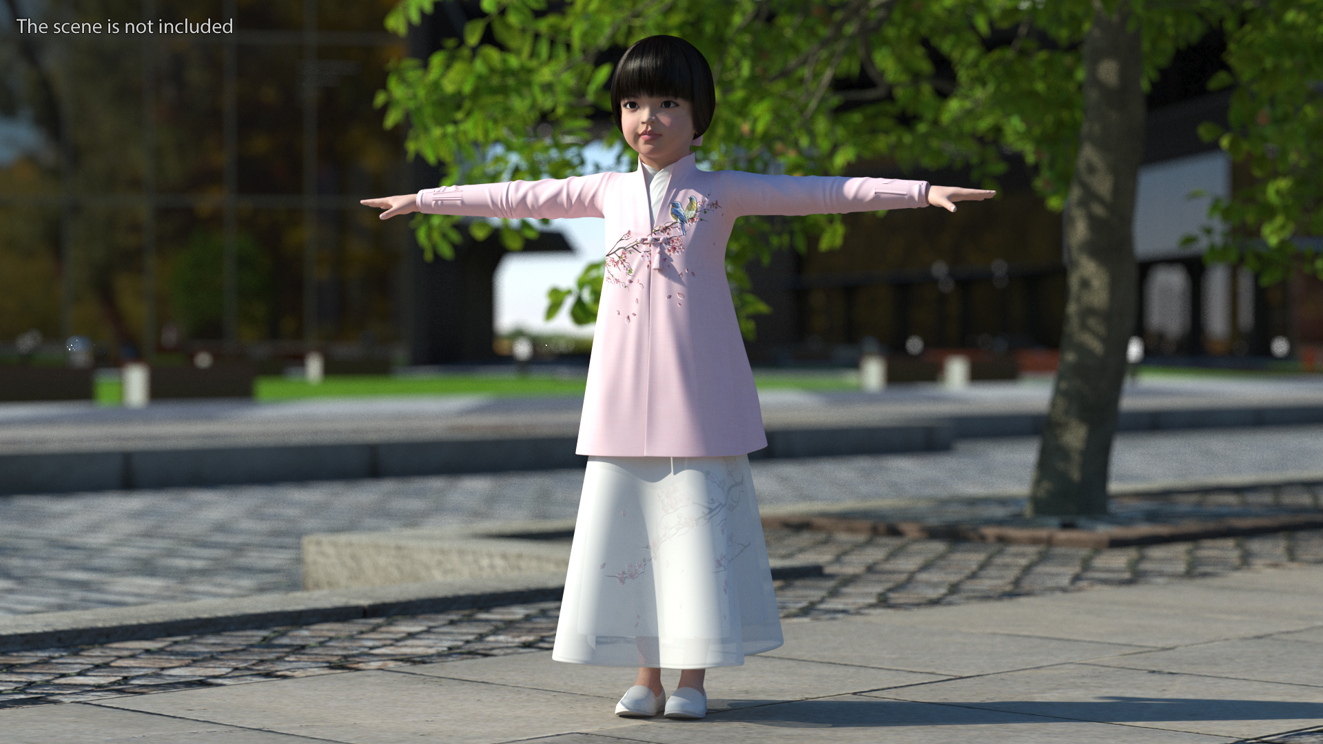 3D Child Girl from Asia in National Costume Rigged for Modo