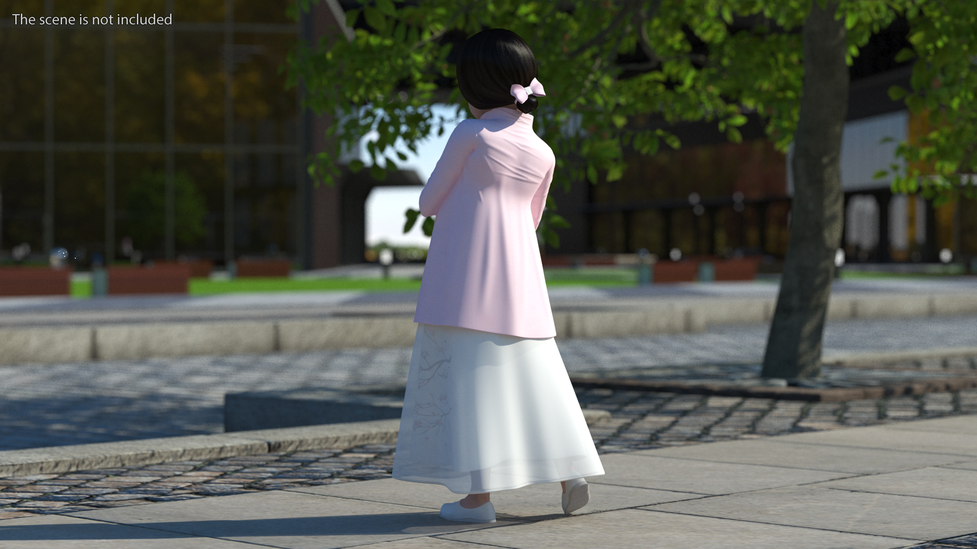 3D Child Girl from Asia in National Costume Rigged for Modo