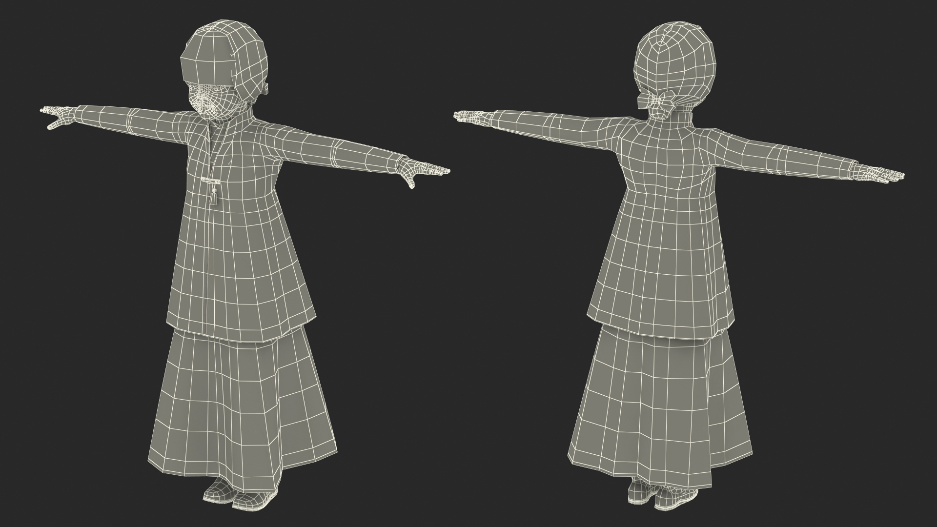 3D Child Girl from Asia in National Costume Rigged for Modo