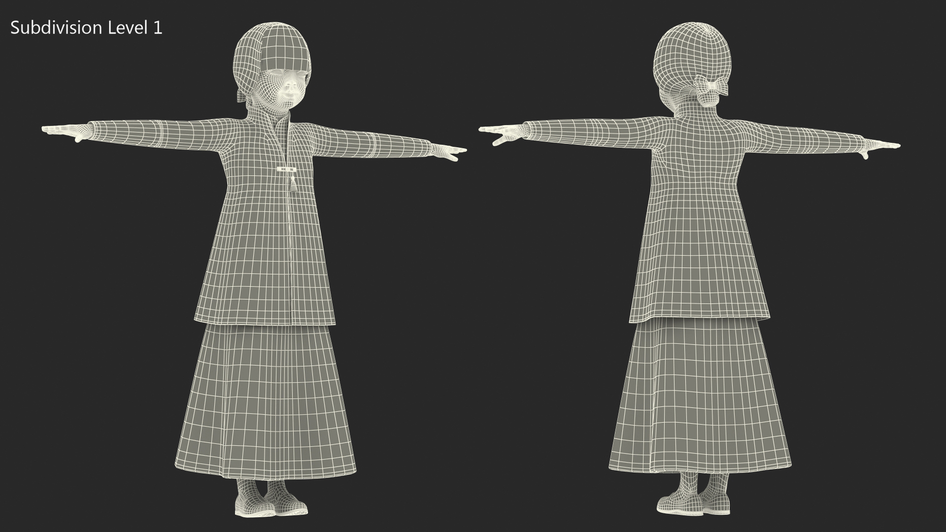 3D Child Girl from Asia in National Costume Rigged for Modo