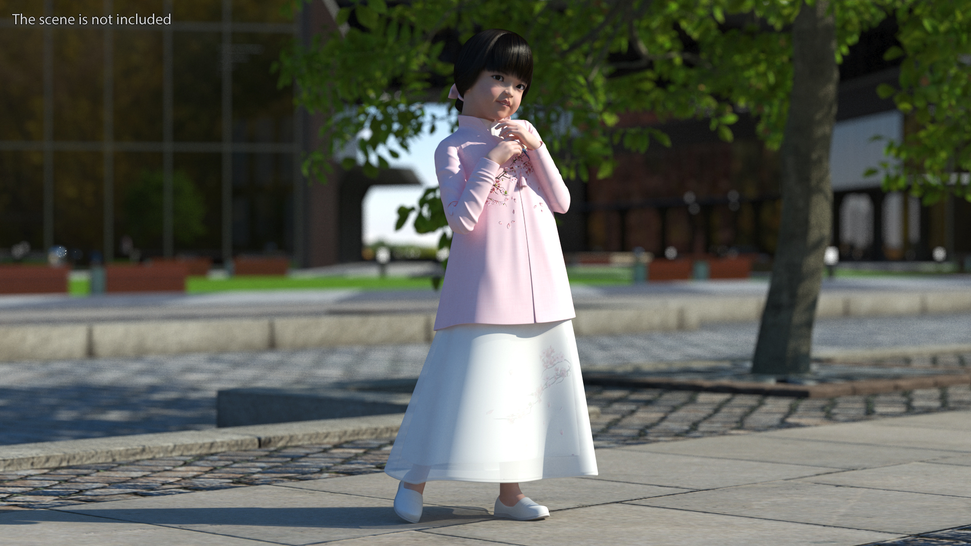 3D Child Girl from Asia in National Costume Rigged for Modo
