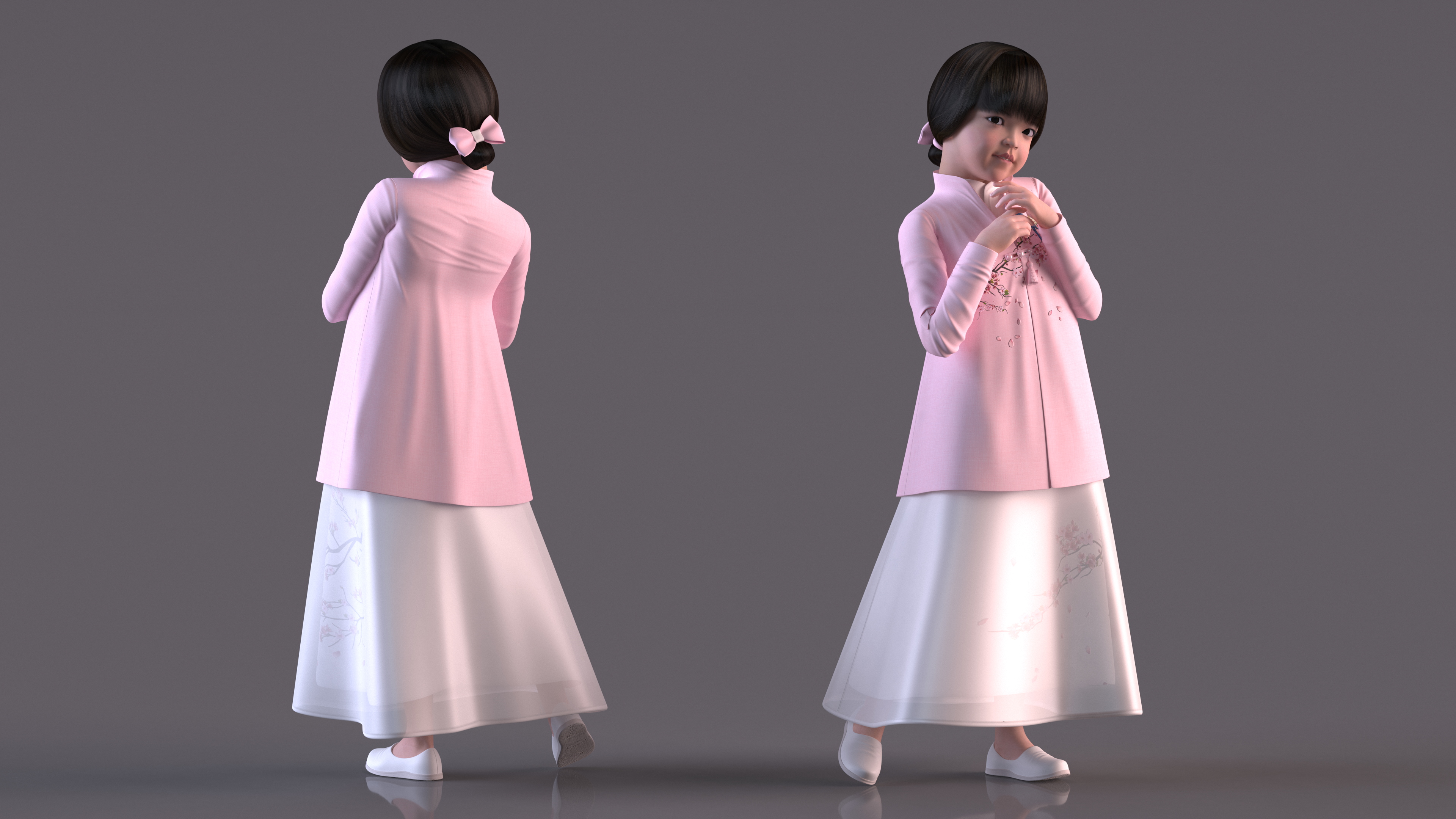 3D Child Girl from Asia in National Costume Rigged for Modo