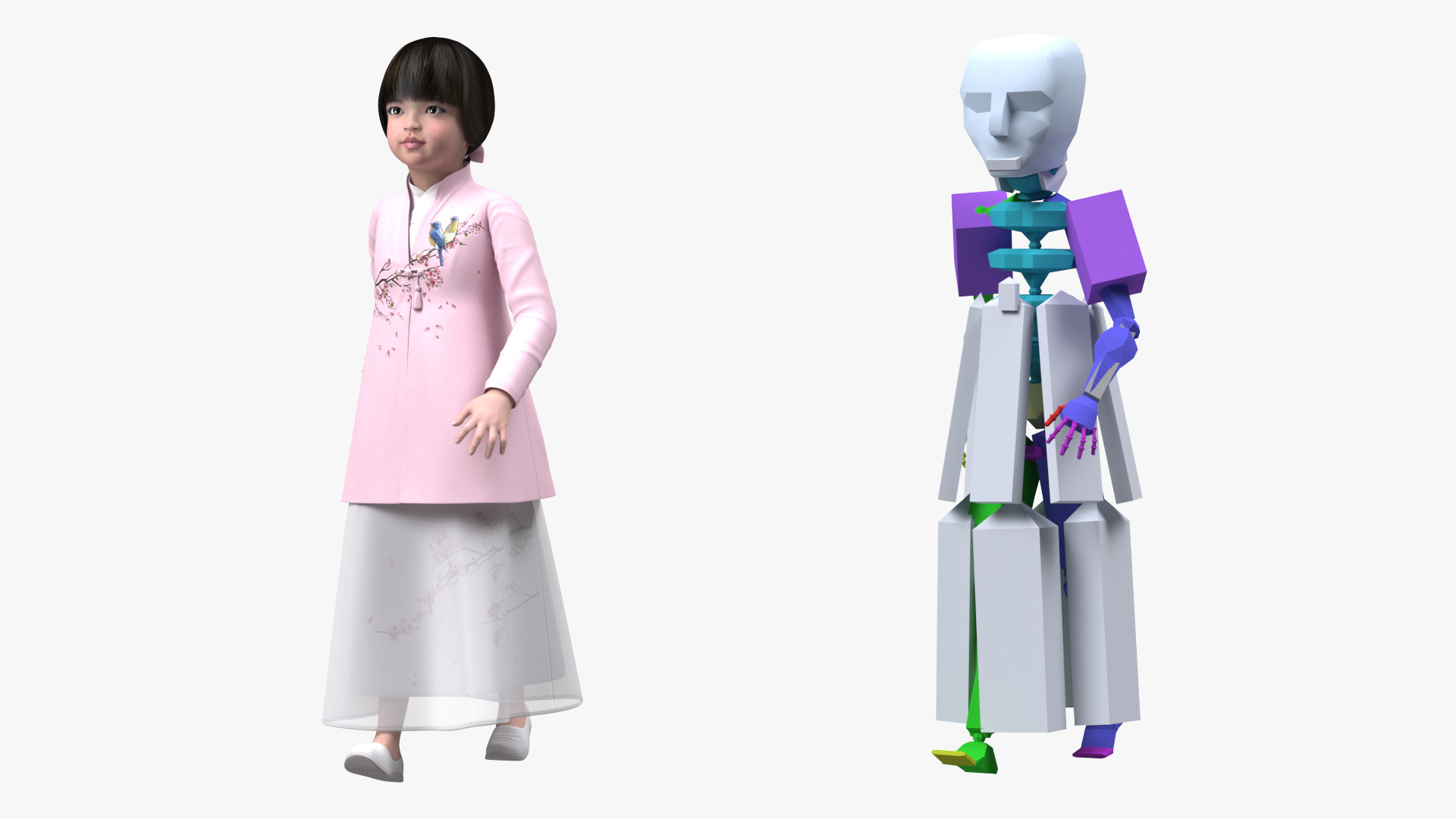3D Child Girl from Asia in National Costume Rigged for Modo