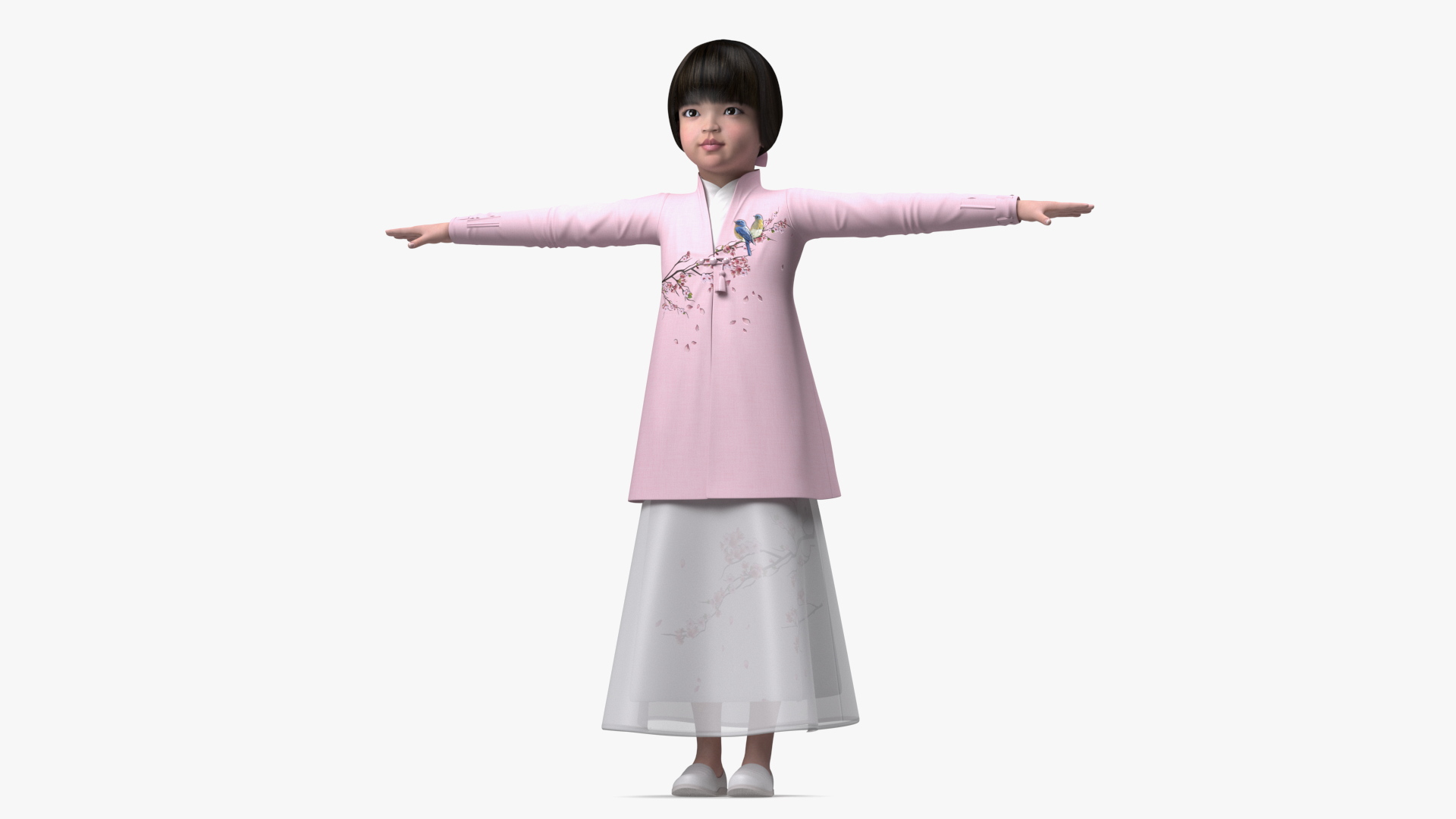 3D Child Girl from Asia in National Costume Rigged for Modo
