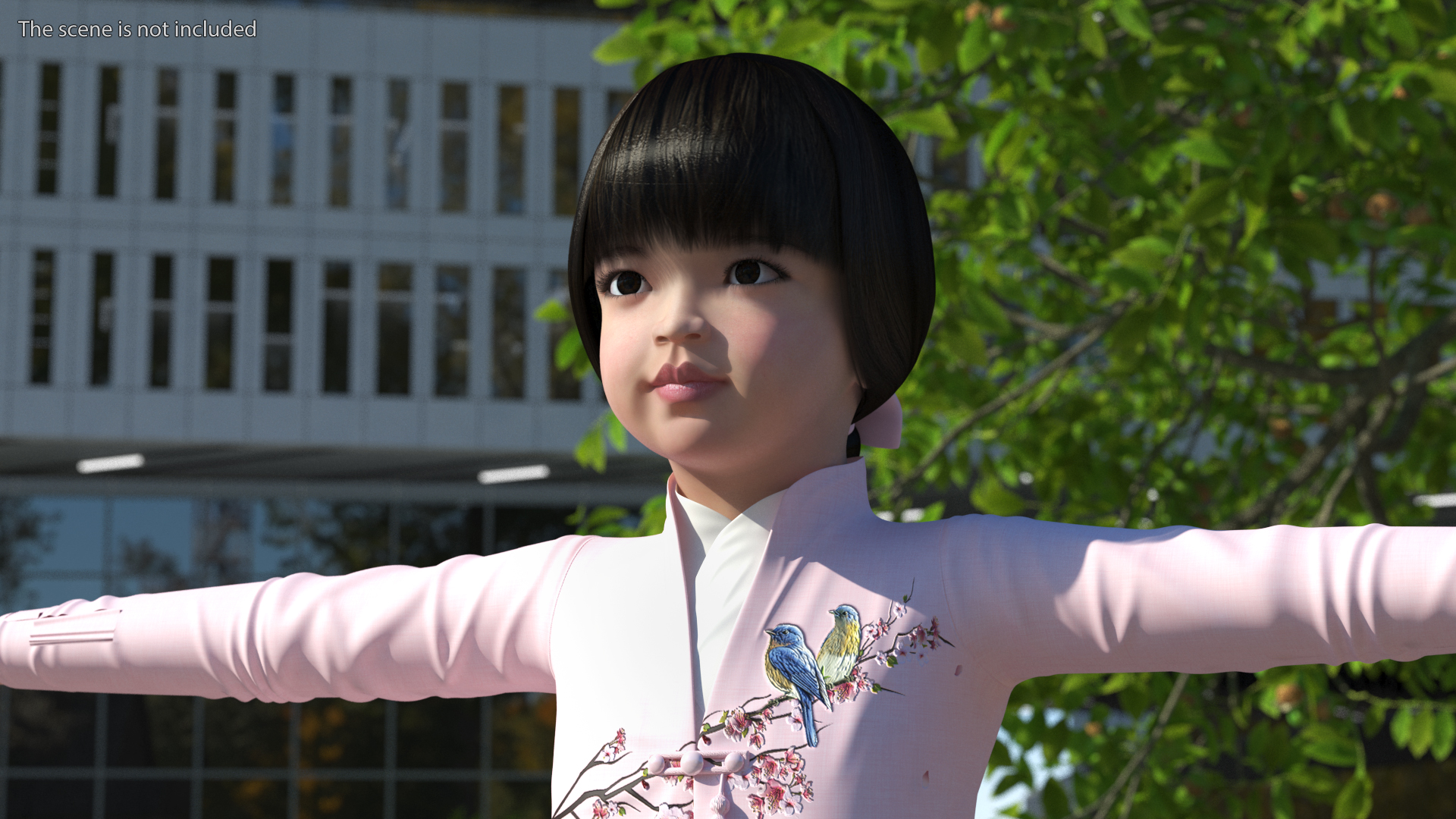 3D Child Girl from Asia in National Costume Rigged for Modo