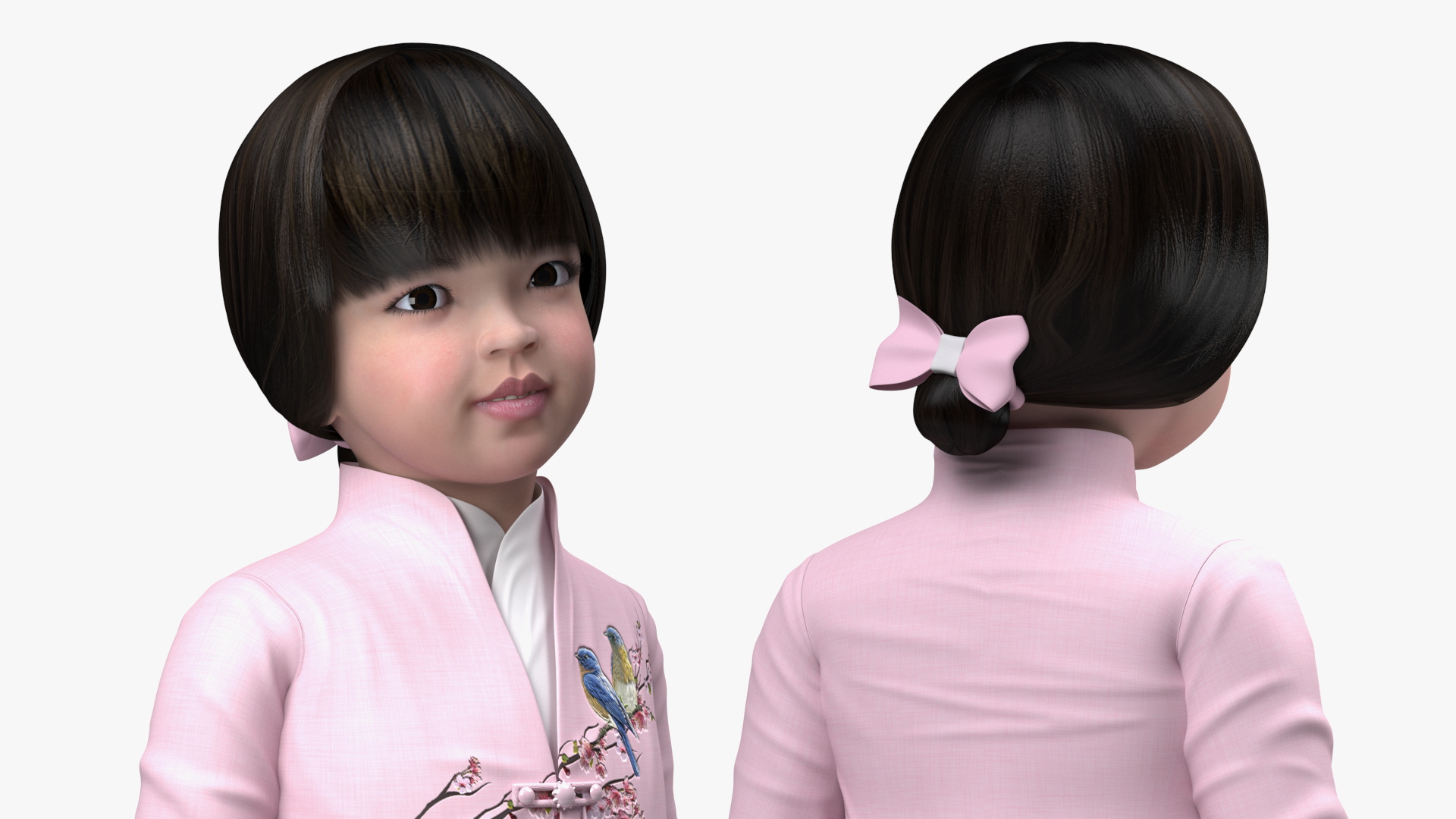 3D Child Girl from Asia in National Costume Rigged for Modo