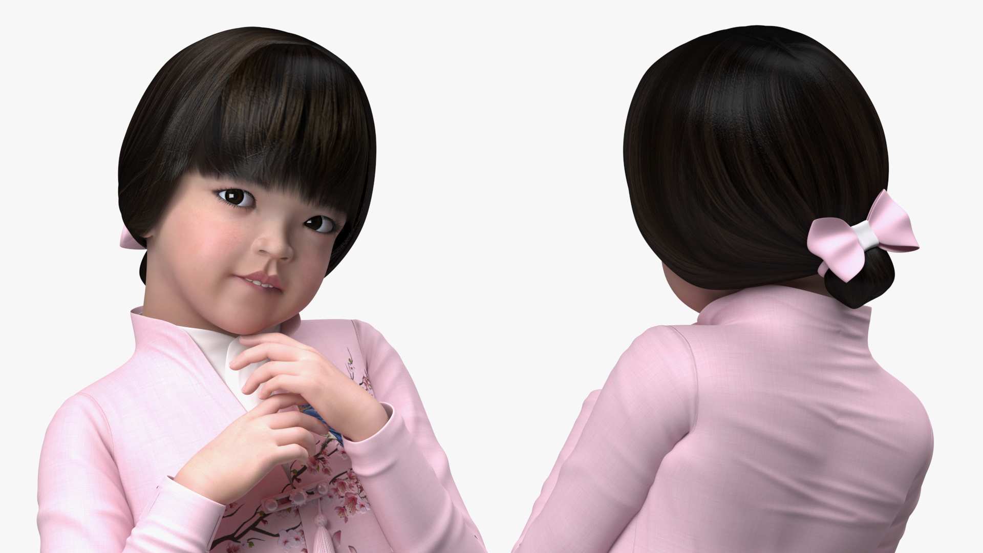 3D Child Girl from Asia in National Costume Rigged for Modo